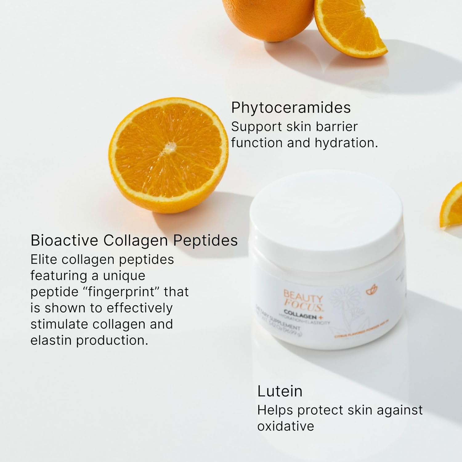 Beauty Focus Nu Skin Collagen+ Powder Mix-in | Citrus-Flavored Collagen Peptides with Lutein & Acerola Cherry | Supports Skin Elasticity, Tone & Texture | 30 Servings