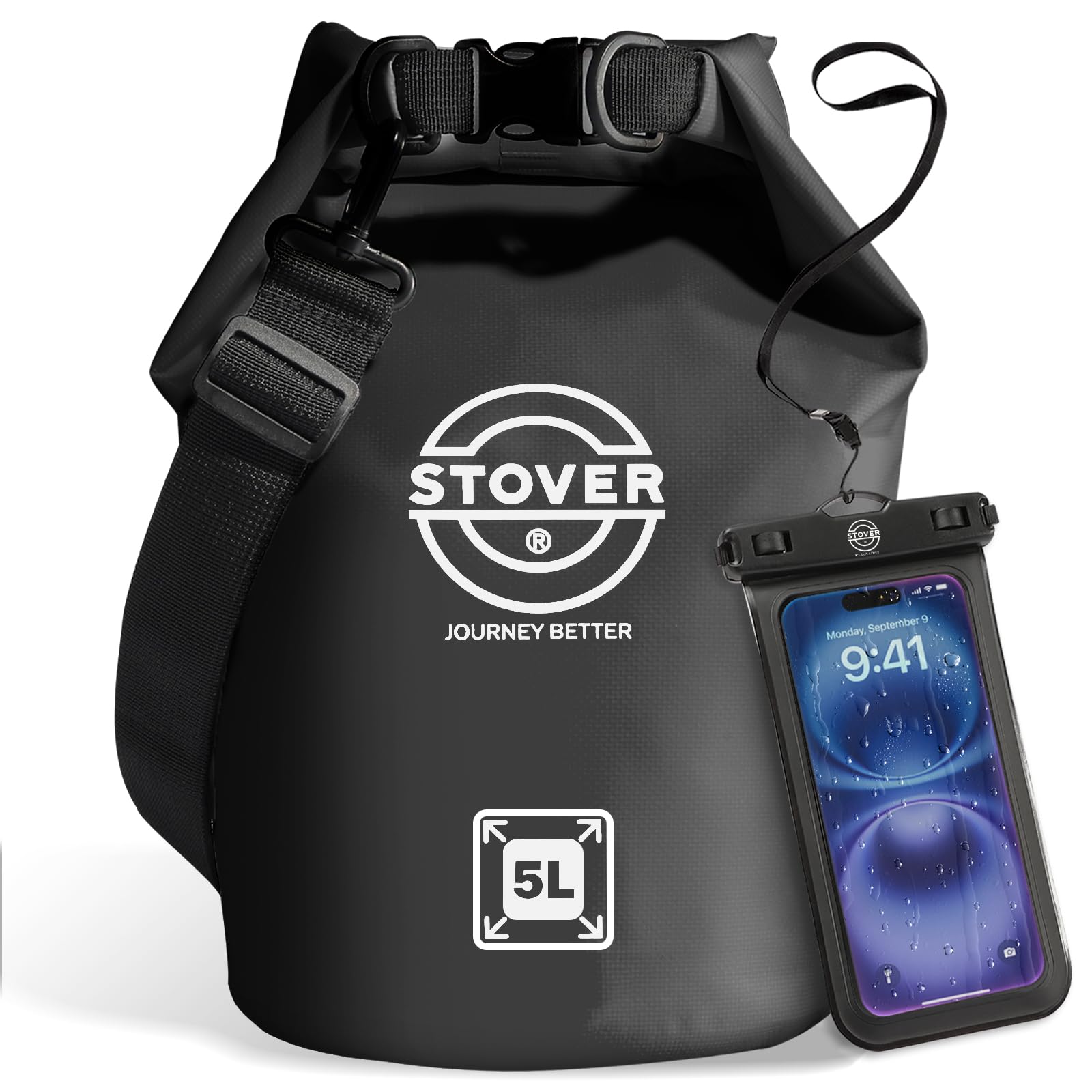 STOVER 5/10/25/30/40/55L Waterproof Dry Bag- Roll-Top Backpack w/Phone Case- Kayaking, Hiking, Camping, Boating- Men/Women