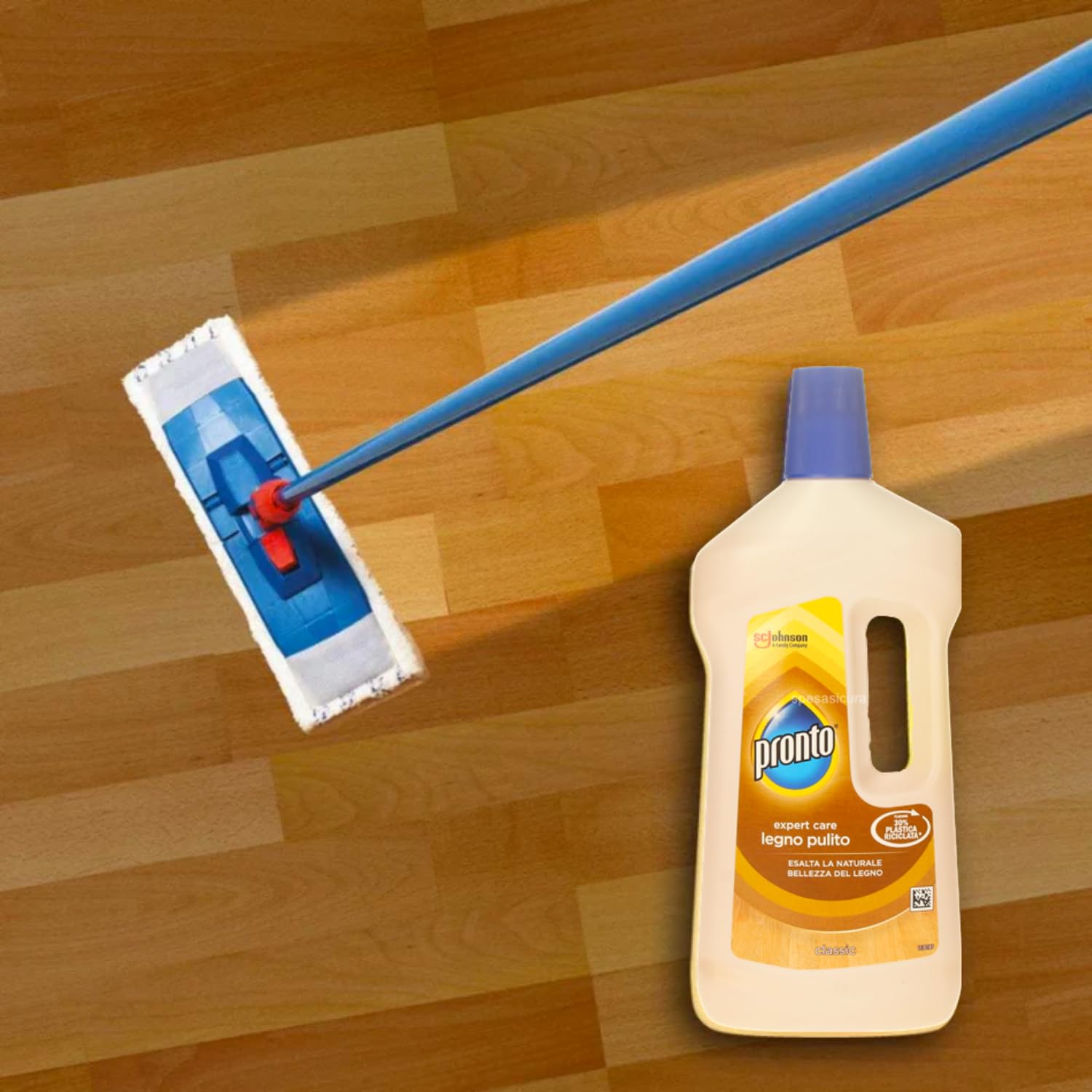 Detergente Legno Pulito Classic per Pavimenti e Mobili – Pronto | Variazioni 4/8/12 Pezzi – 750 ml (12) kit con Spugna Brandizzata SPESA & RISPARMIO Inclusa (8)