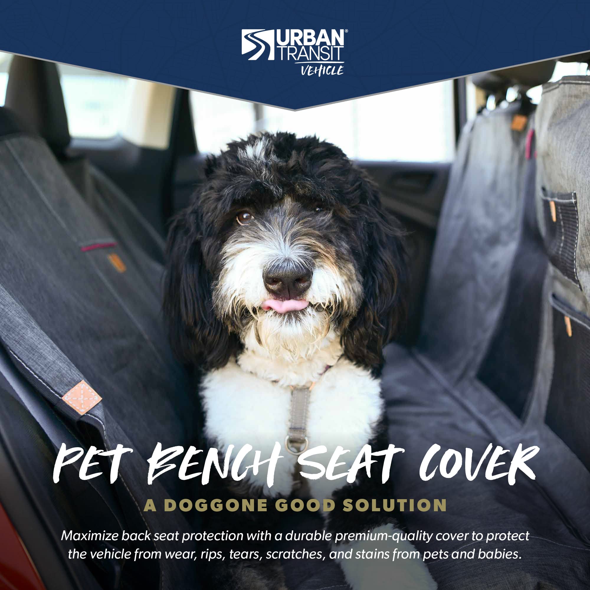 URBANTRANSIT Pet Bench Car Seat Cover & Protector, Cationic Fabric, Repels Fur, Protects Upholstery, Durable Mesh Pockets for Handy Storage, PVC Reinforced Edges, for Pets and Passenger