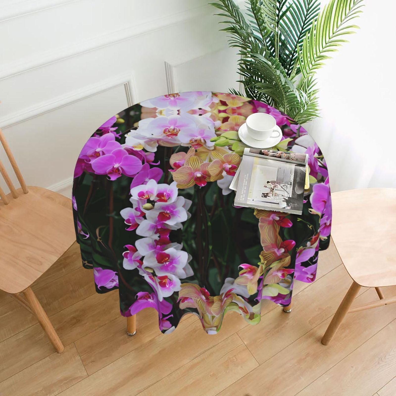 HJFCZH orchids Prints Round Decorative Tablecloth 60in - High-Grade Polyester Throw for Dinners, Weddings & Everyday Use
