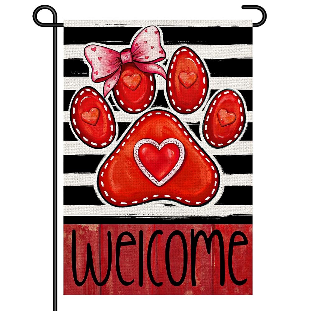Bandera de jardín de San Valentín 30,5x45,7 cm pequeña de doble cara con lazo y diseño de patas