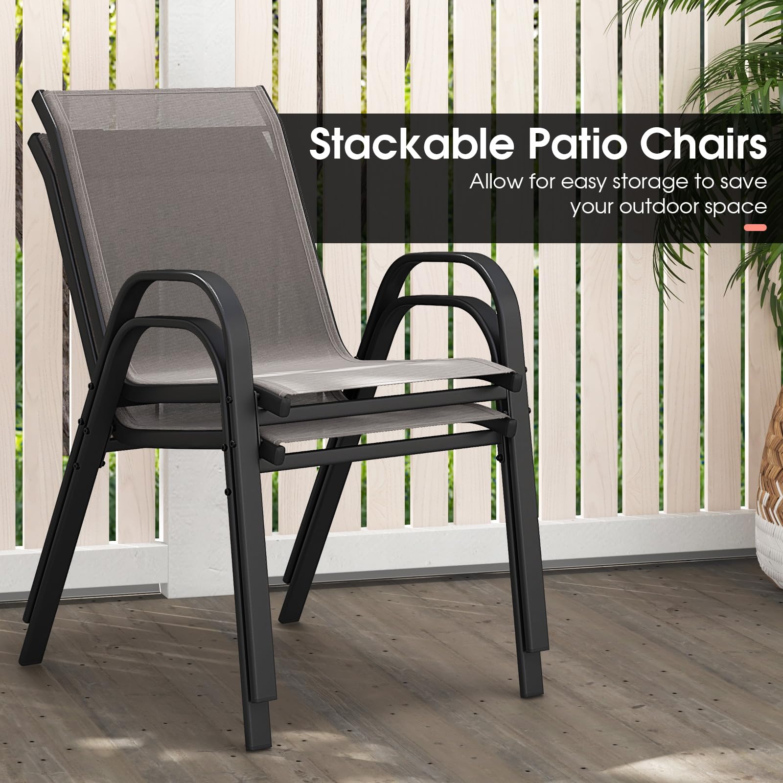 Set 2 Sedie Impilabili GIANTEX - Per Giardino E Patio, Telaio Acciaio, Capacità 150kg | Nero/Blu/Marrone/Grigio - Foto 2