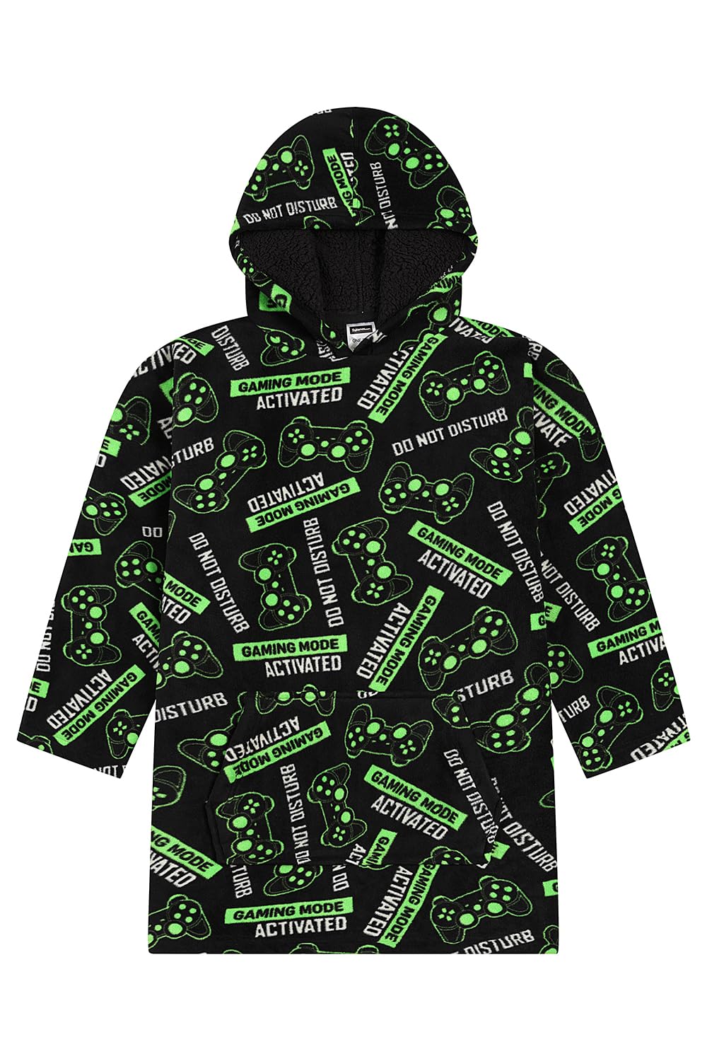 ThePyjamaFactory Boys Do Not Disturb - Gaming Mode Activated Fully Lined Luxury Gaming Fleece Hoodie, Oversized Fleece Blanket Hoody For Kids Black
