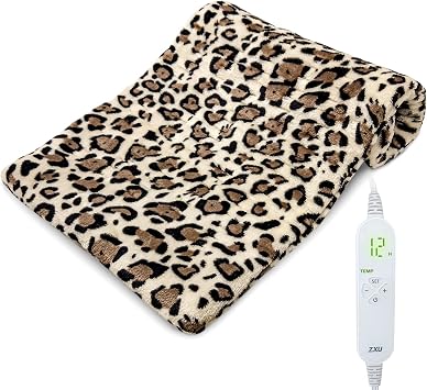 ZXU Heating Pad for Back Pain and Cramps Relief, Ultra Soft Microplush Heating Pad with 12 Heat Setting,Moist Heat ,1-24Hour Auto Shut Off, Stay on Function Hot Heated Pad (Leopard Print) 12 x 24