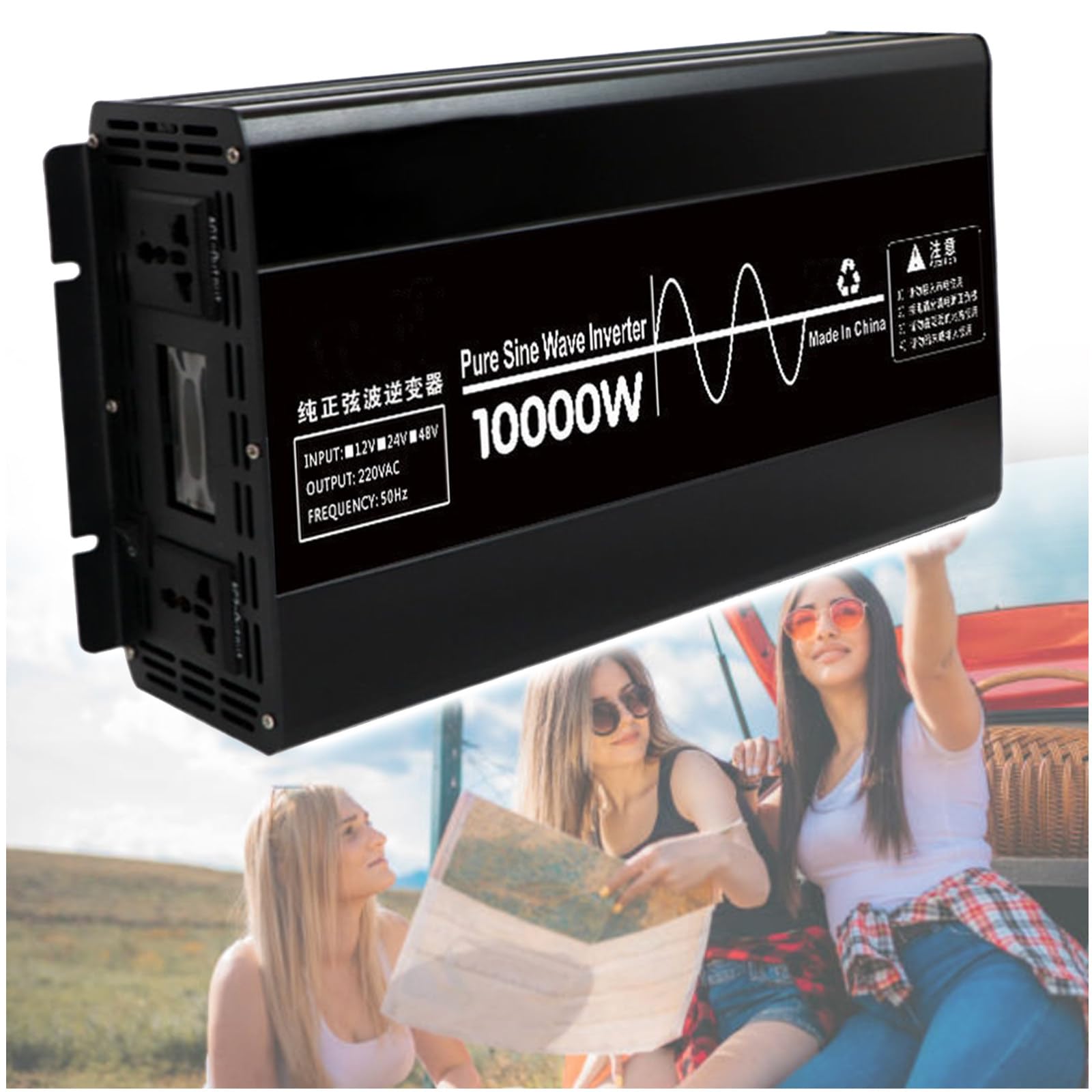 Falownik Przetwornice samochodowe o mocy 10000 W, przetwornica napięcia 24 V DC na 110 V AC z podwójnymi gniazdami prądu przemiennego i wyświetlaczem LCD,48V to 220V
