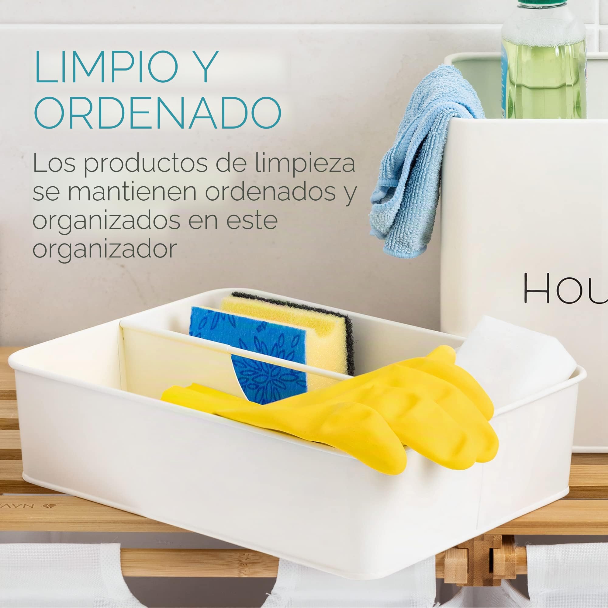 Navaris Cesta para Productos de Limpieza - Caja de almacenaje con 3X Organizador para Productos de Fregadero Cocina baño - 27,7 x 23 x 21 cm - Blanco