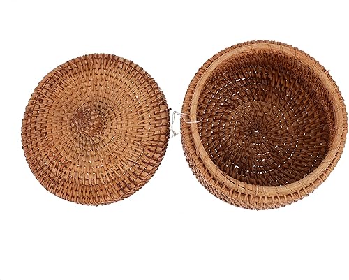 MAGICLULU Cesta de almacenamiento de escritorio de ratán natural, cesta de almacenamiento tejida de ratán redondo, cesta de almacenamiento tejida