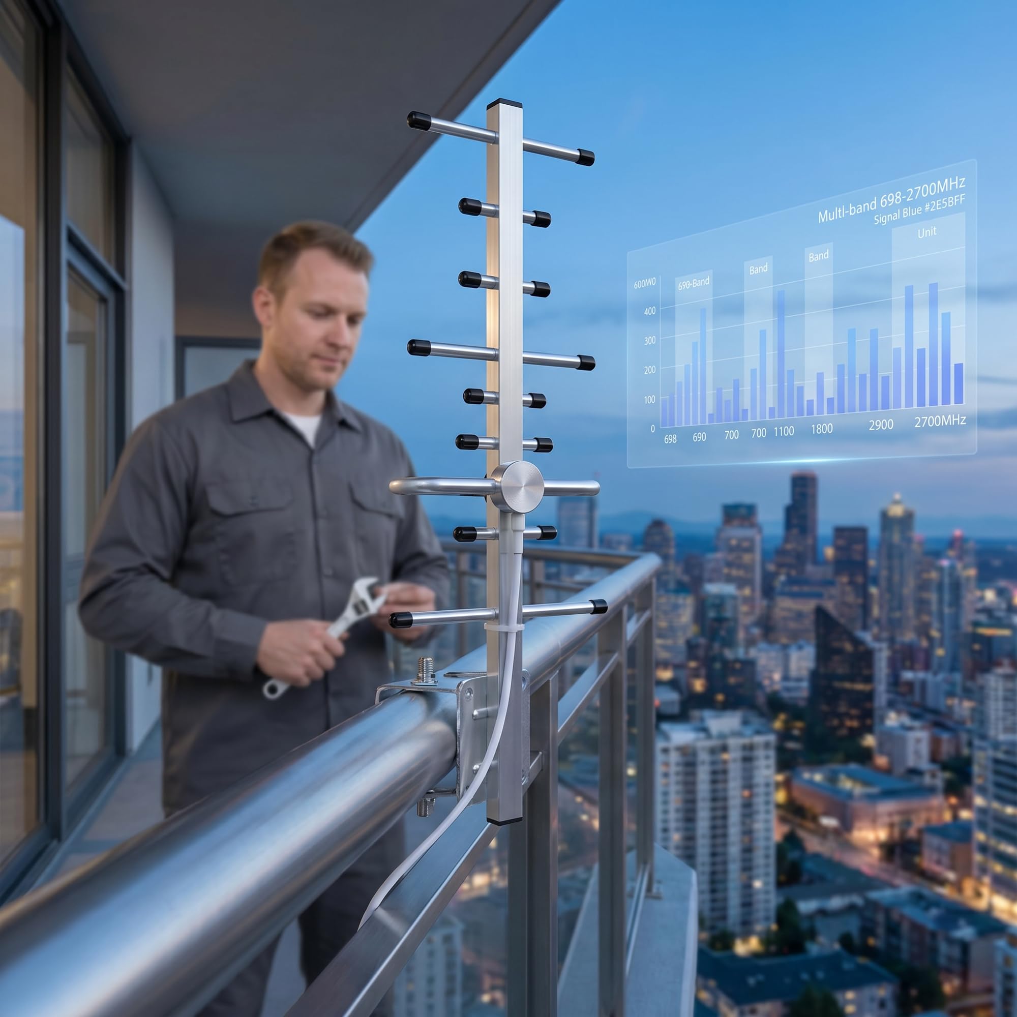 Antenne Yagi LTE 2G/3G/4G 10 dBi 698-2700 MHz LTE pour l'extérieur avec N-F | Amplificateur d'antenne directionnelle pour routeur réseau avec câble de 5 m