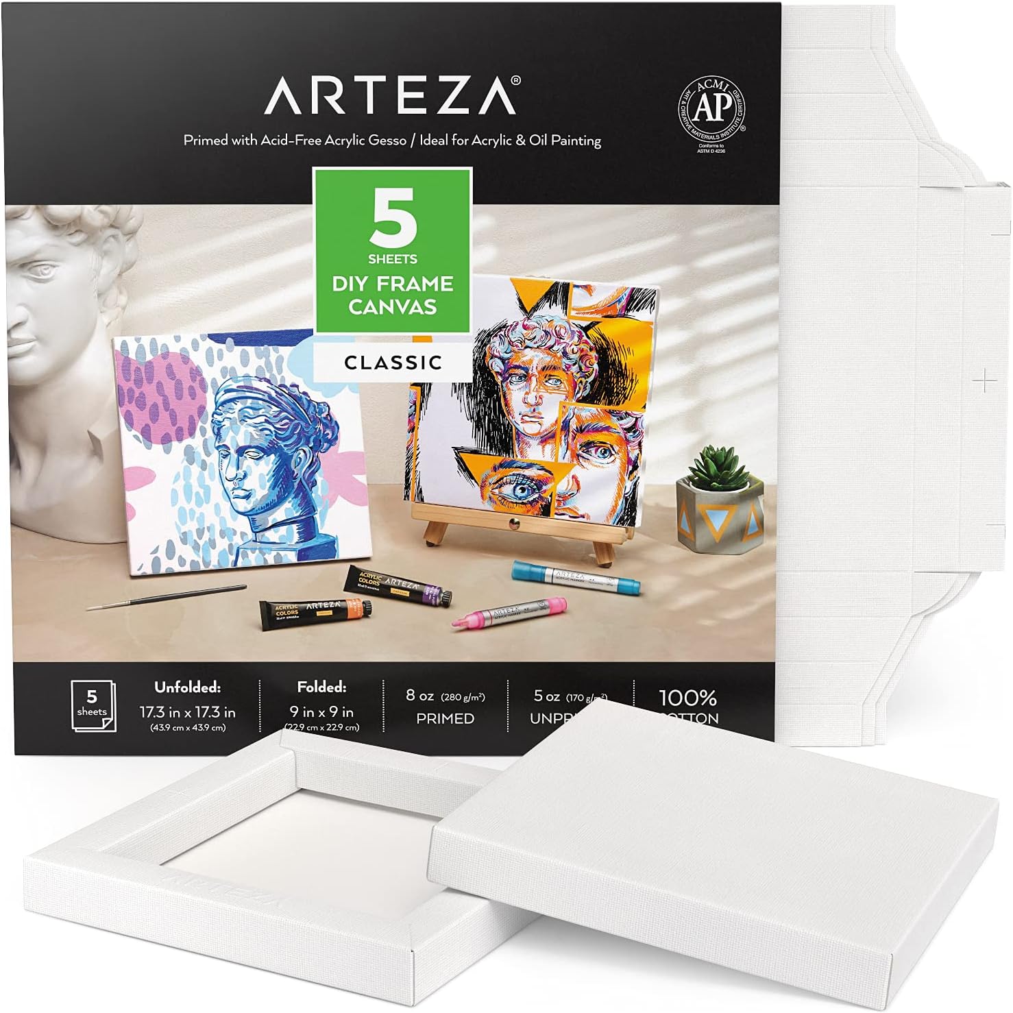 Arteza Stretched Canvas for Painting, Pack of 12, 8 x 10 Inches, Blank White Canvases, 100% Cotton, 8 oz Gesso-Primed, Art Supplies for Acrylic Pouring and Oil Painting : Everything Else