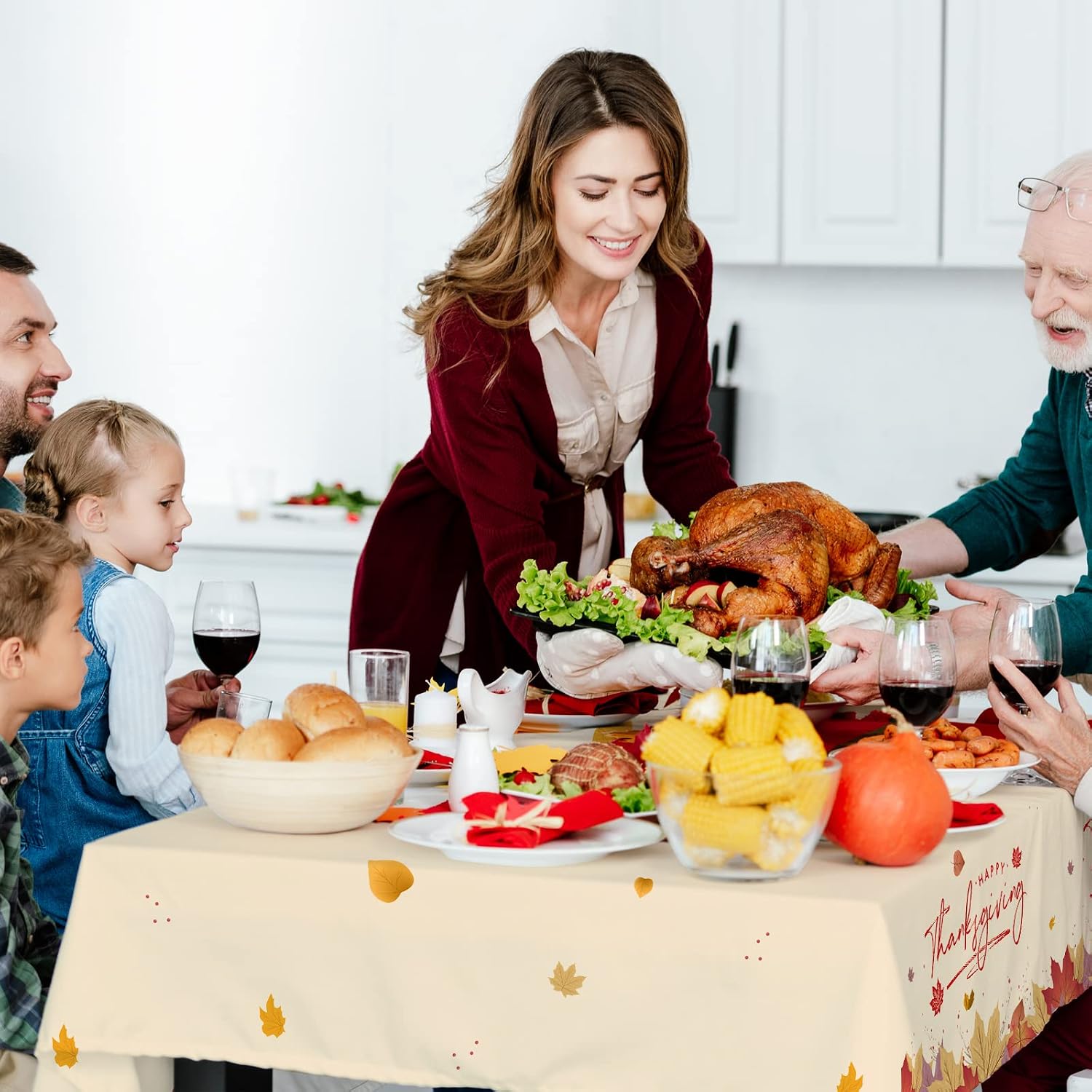 Gatherfun Thanksgiving Tablecloths Maple Leaves Tablecloth Decorations Waterproof Plastic Rectangular Disposable Table Cover for Thanksgiving Dinner Party Fall Party Decorations 4PCS 54x108 Inch