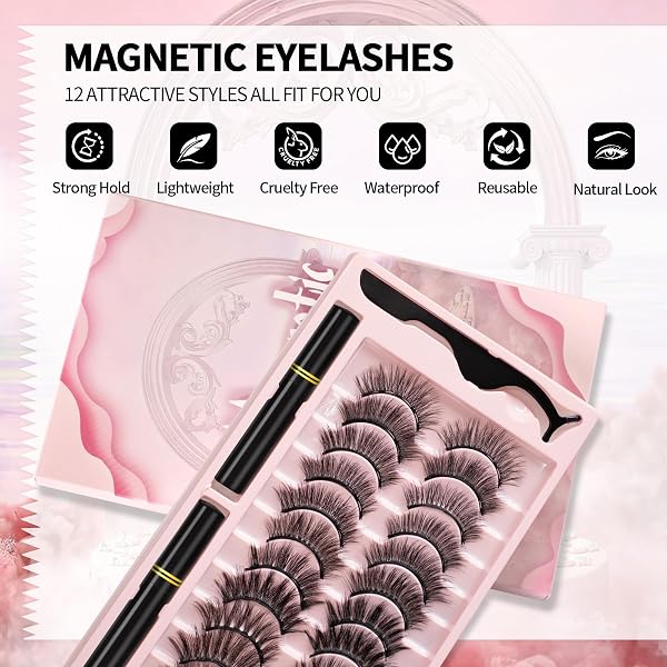 Magnetic Eyelashes Natural Look, 12 Pairs Magnetic Lashes No Glue, Reusable False Eyelashes with Tweezers - 5