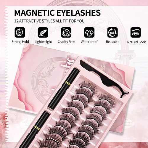 Miniatura 5 de Kit de pestañas magnéticas, pestañas magnéticas de aspecto natural, desde estilos naturales a hermosos, pestañas postizas reutilizables de visón 3D