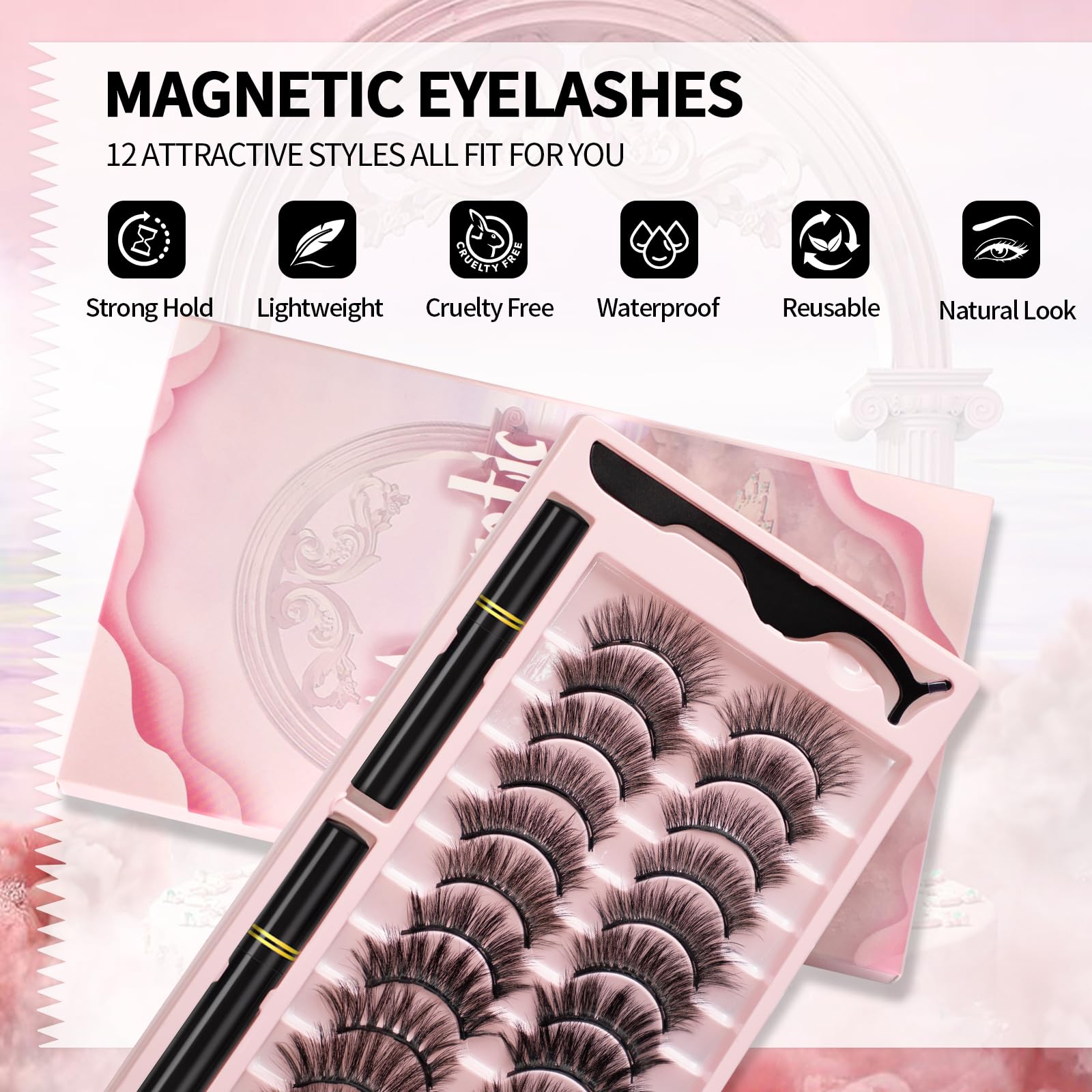 Magnetic Eyelashes Natural Look, 12 Pairs Magnetic Lashes No Glue, Reusable False Eyelashes with Tweezers - 5