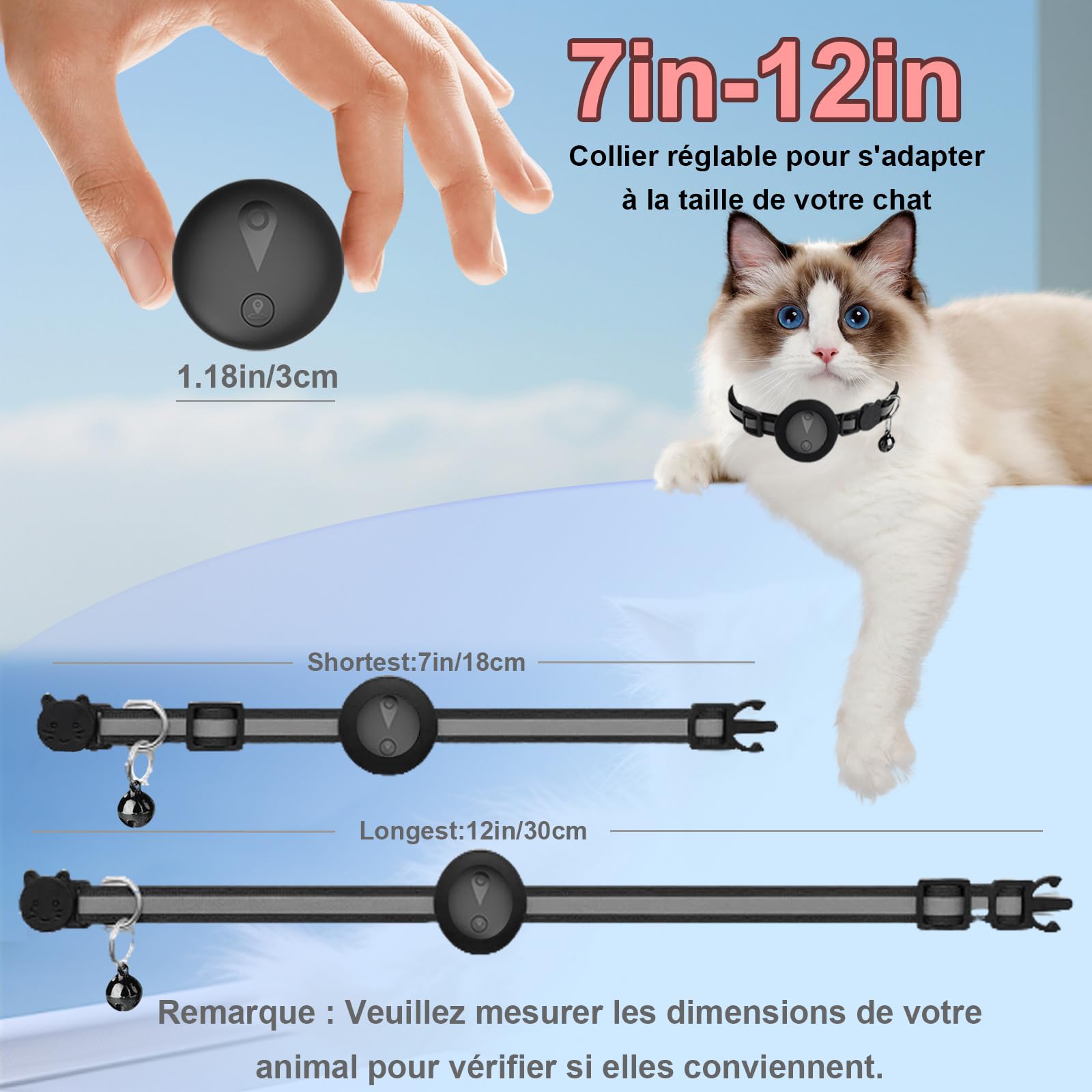 Collare GPS per Gatti Compatibile con Sistemi iOS e Android GPS per Cani Riproduzione Della Cronologia dei Tracciati (7 giorni) Localizzatore GPS Cani Tracciamento Impermeabile (IP67) -Nero Pieno