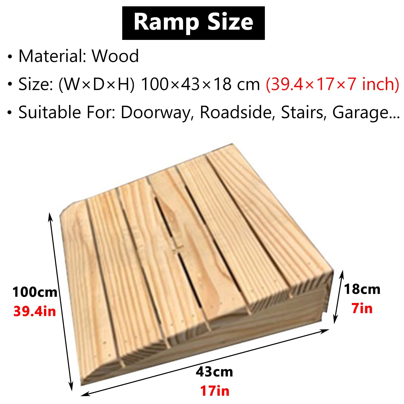Rampa de umbral, Juego de 2 rampas de escaleras móviles, rampas de Madera Resistentes para Puertas, rampas de umbral portátiles para sillas de Ruedas, Pendiente de Entrada para Bicicletas/co