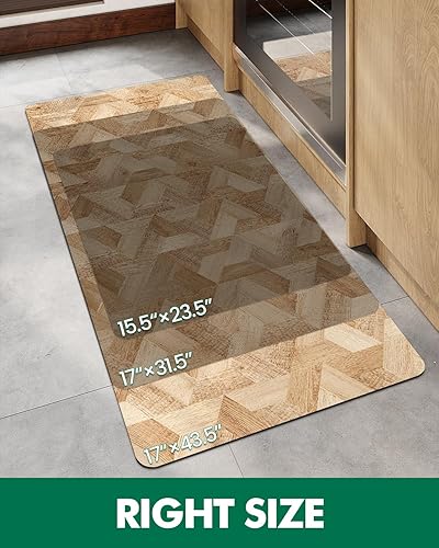 Miniatura 3 de LUMI Tapete de cocina ultrafino de grano de madera, perfil bajo, antideslizante, de secado rápido, lavables, roble blanco, 31.5 x 17 pulgadas