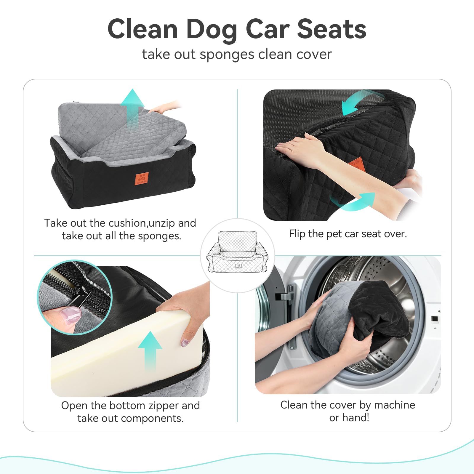 GL GLENSLAVE Hundesitz für Auto für große und mittlere Hunde bis 25 kg – Aus weichem Stoff, Autohundbett mit Memory-Schaum Füllung, abnehmbar & waschbar, inkl. 2 Sicherheitsleinen (schwarz/grau)