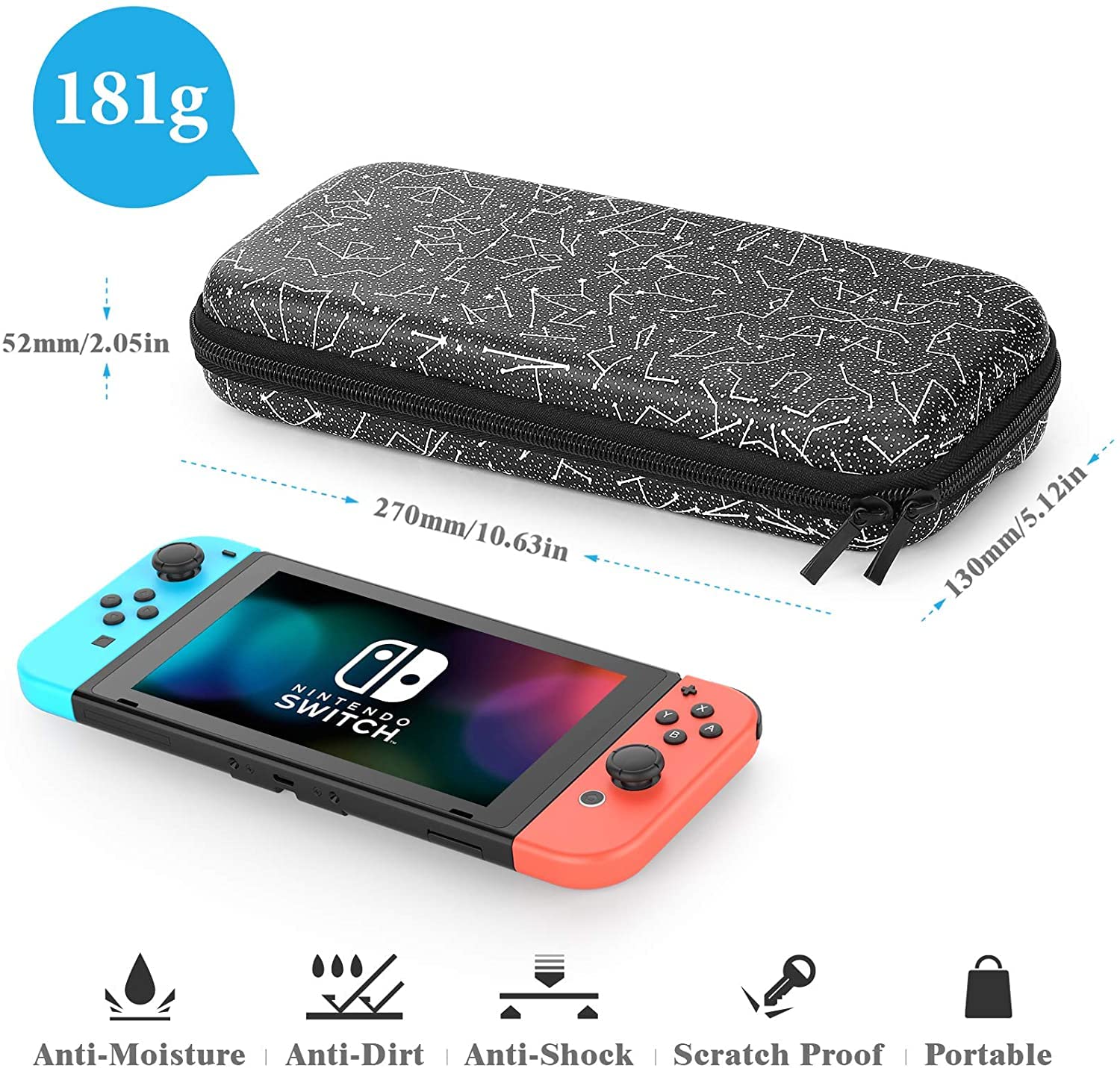 HEYSTOP Switch Carrying Case for Nintendo Switch Case with Screen Protector, 9 in 1 Nintendo Switch Accessories Kit and 6 Pcs Thumb Grip, Nintendo Switch Protective Case