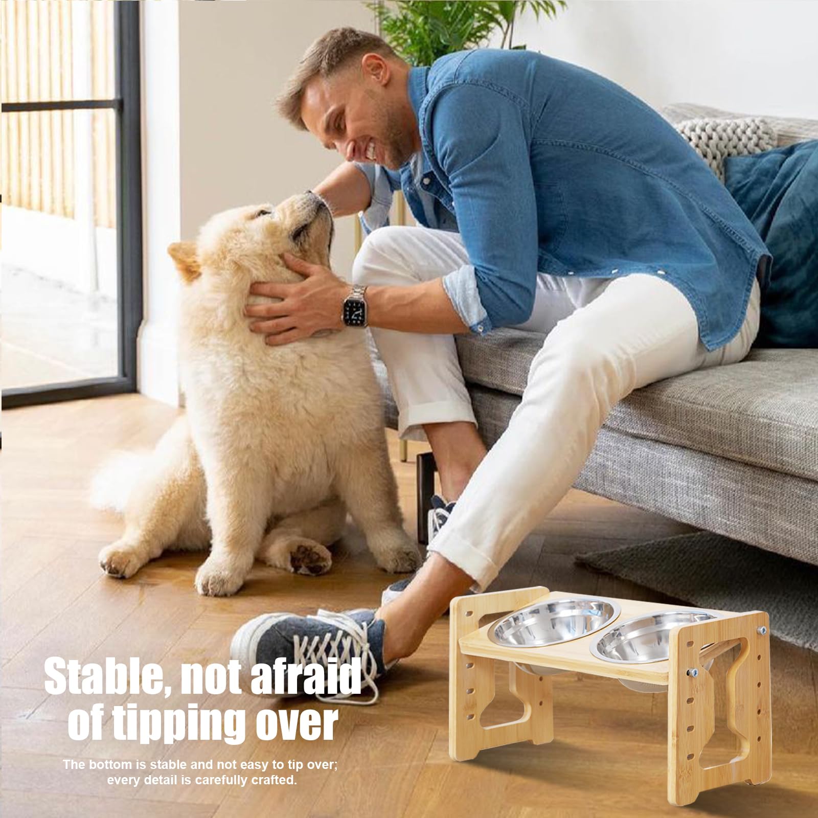 GOMETY Comedero para perros elevado con soporte, antideslizante, altura ajustable, 5 alturas ajustables, inclinación de 15°, estación de alimentación con 2 cuencos de acero inoxidable para perros
