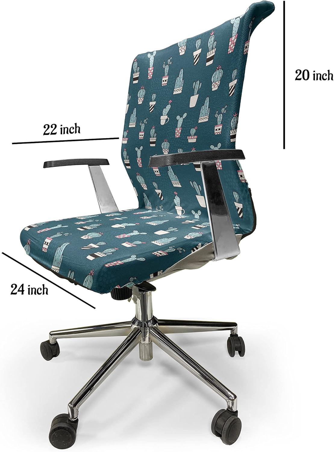 Ambesonne Cactus Office Chair Cover, Funny Succulents in Pots Desert Plantation, Stretchable Decorative Universal Size High Back Printed Slipcover, Petrol Blue