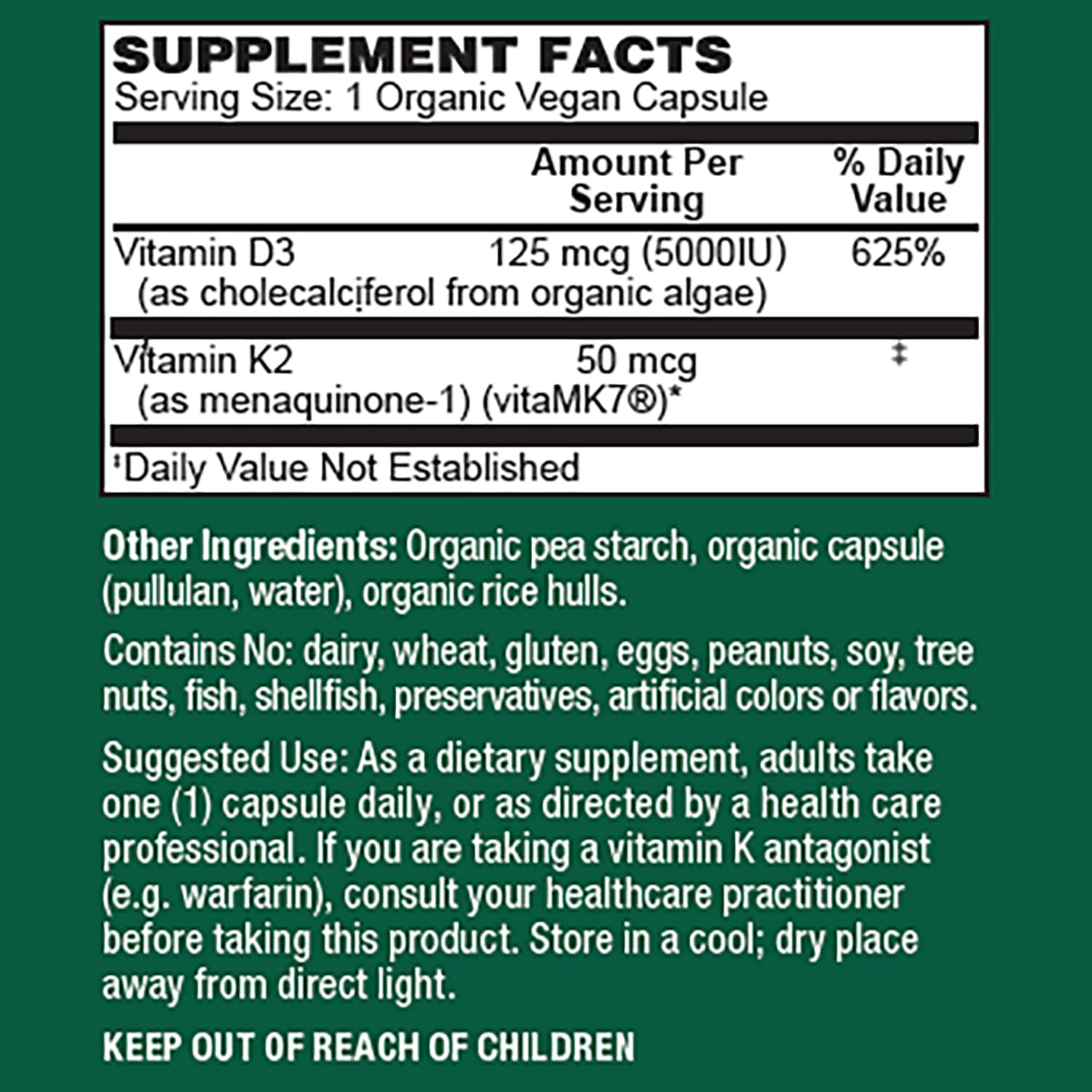 PlantFusion Organic Vegan Vitamin D3 + K2 5,000 IU, 50MCG – Vitamin D Sourced from Plant Based Lichen and Vitamin K2, for Immune Support and Bone Health - 60 Capsules — Amazon image 4