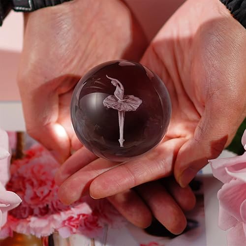 Miniatura 6 de HDCRYSTALGIFTS Bola de cristal transparente de 2.362in, grabada en 3D, figura de bailarina, bola decorativa de cristal, decoración artística Feng