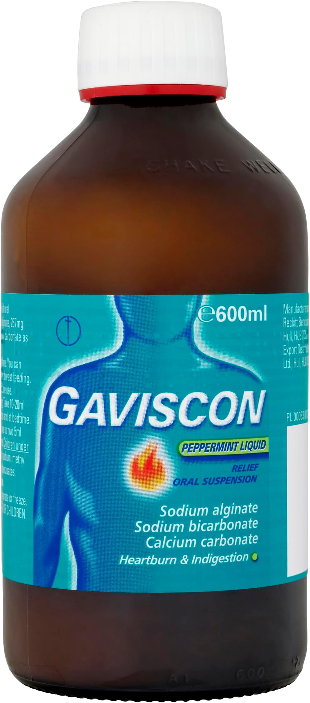 Peppermint Liquid 600 ml - Fast-Acting Heartburn, Indigestion, Acid Reflux, and Nausea Relief - Dual Action Antacid for GORD and Digestion Support