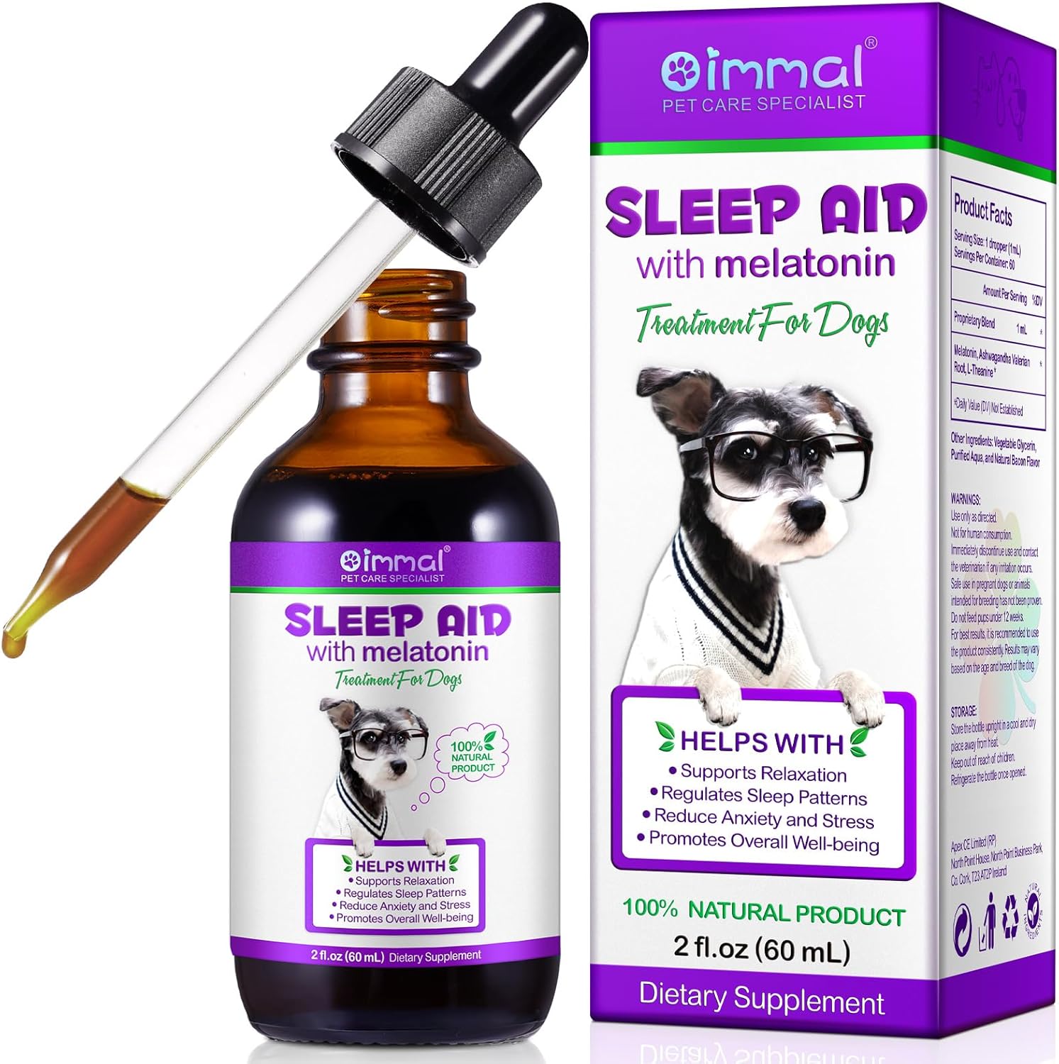 Melatonin for Dogs & Cats, Dog Melatonin, Sleep Aid for Dogs Anxiety Relief, Supports Relaxation, Helps with Noise, Fireworks, Deep Sleep for Cat & Dog for All Breeds 60ml (1)