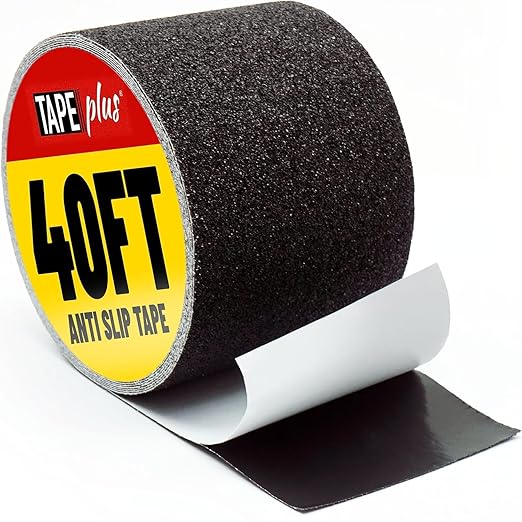 Tape Plus Anti Slip Tape for Stairs (Black 4" x 40 Feet Wide Tread) Waterproof Grip Tape for Outdoor/Indoor with 80 Grit Traction