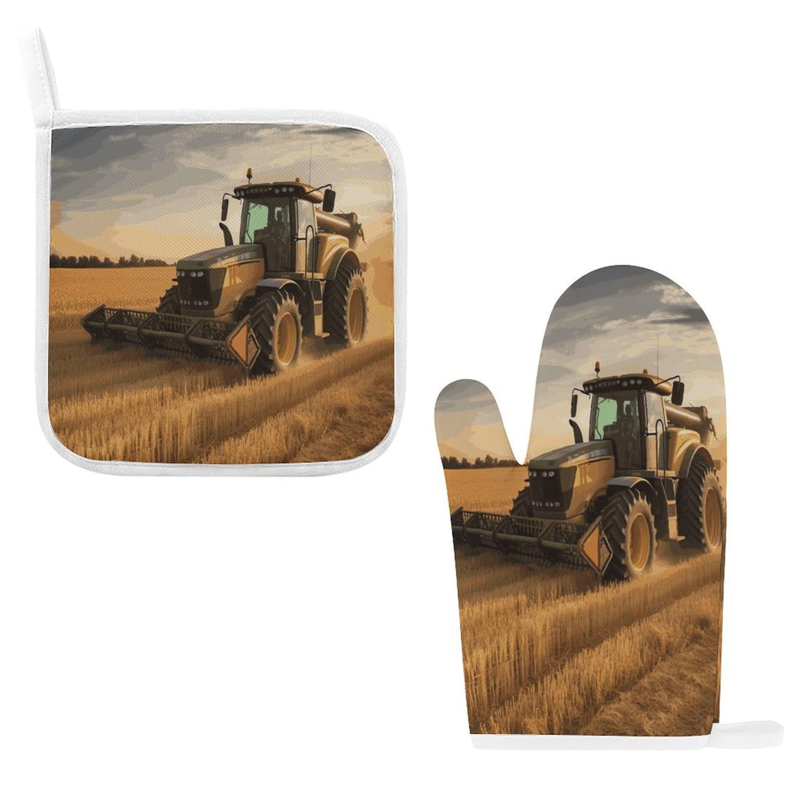 Fodpand Style Farm Tractor Harvest Oven Mitts And Pot Holders Sets
