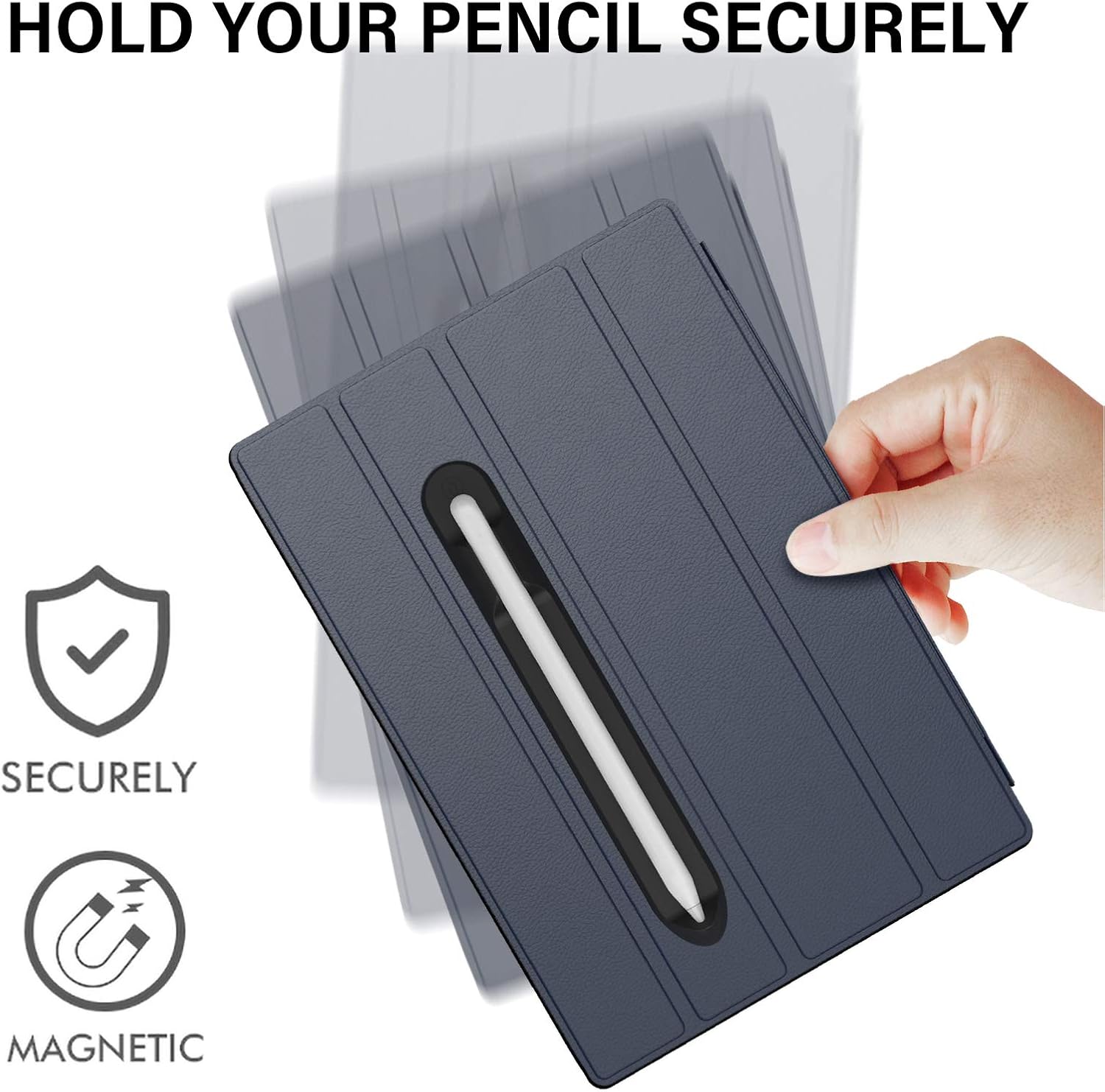 Doormoon Pencil Holder for Apple iPad 2020 (8th Gen) 2019 2018/ iPad Air/ 9.7 / Pro 9.7"/ Pro 10.5"/12.9"/Pro 12.9/, Magnetic Silicone Apple Pencil 1st 2nd Gen Leather Pocket Sleeve (Black)