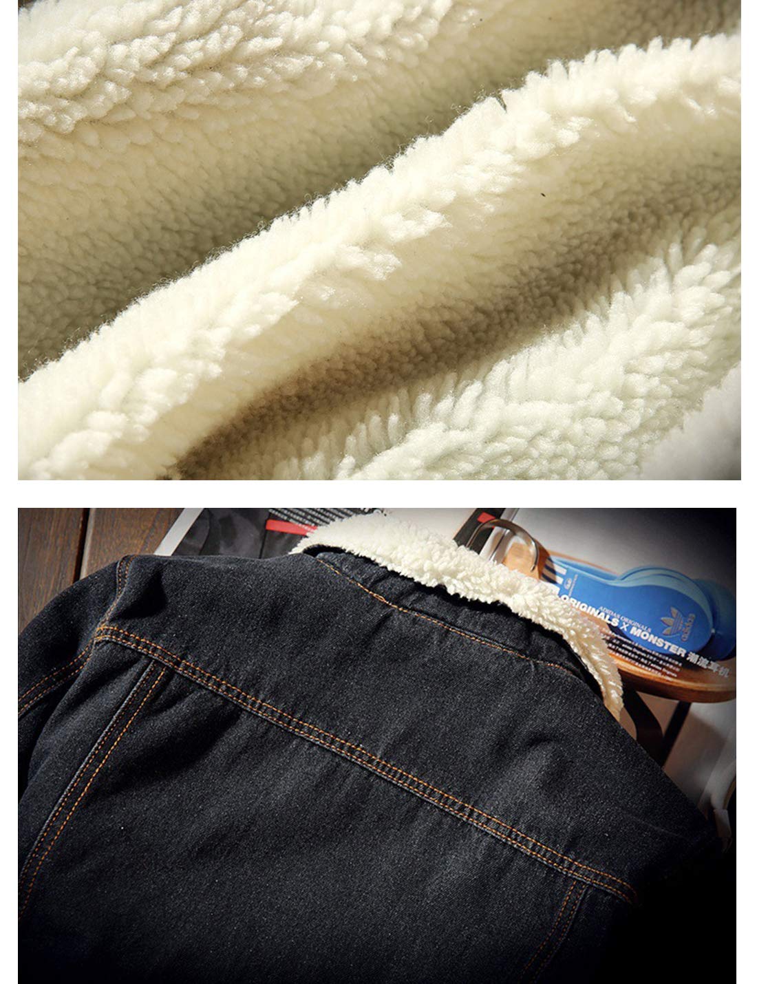 Omoone - Chaqueta de mezclilla gruesa con forro polar de borreguito y solapa, chaqueta de camionero para hombre