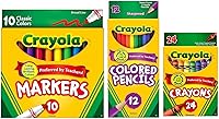 Crayola Classic Art Bundle: 24 Crayons, 10 Broad Line Markers, 12 Pre-Sharpened Colored Pencils - Back to School Essentials