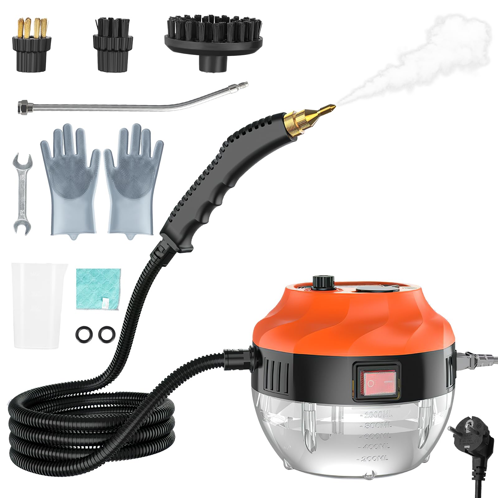 Nettoyeur Vapeur Portable 2500W Haute Pression, Nettoyeur Vapeur Portable 5ème Génération avec 6 Brosses Multifonctions et Grand Réservoir 1L, pour Cuisine, Salle de Bain, Voiture, Sols et Maison