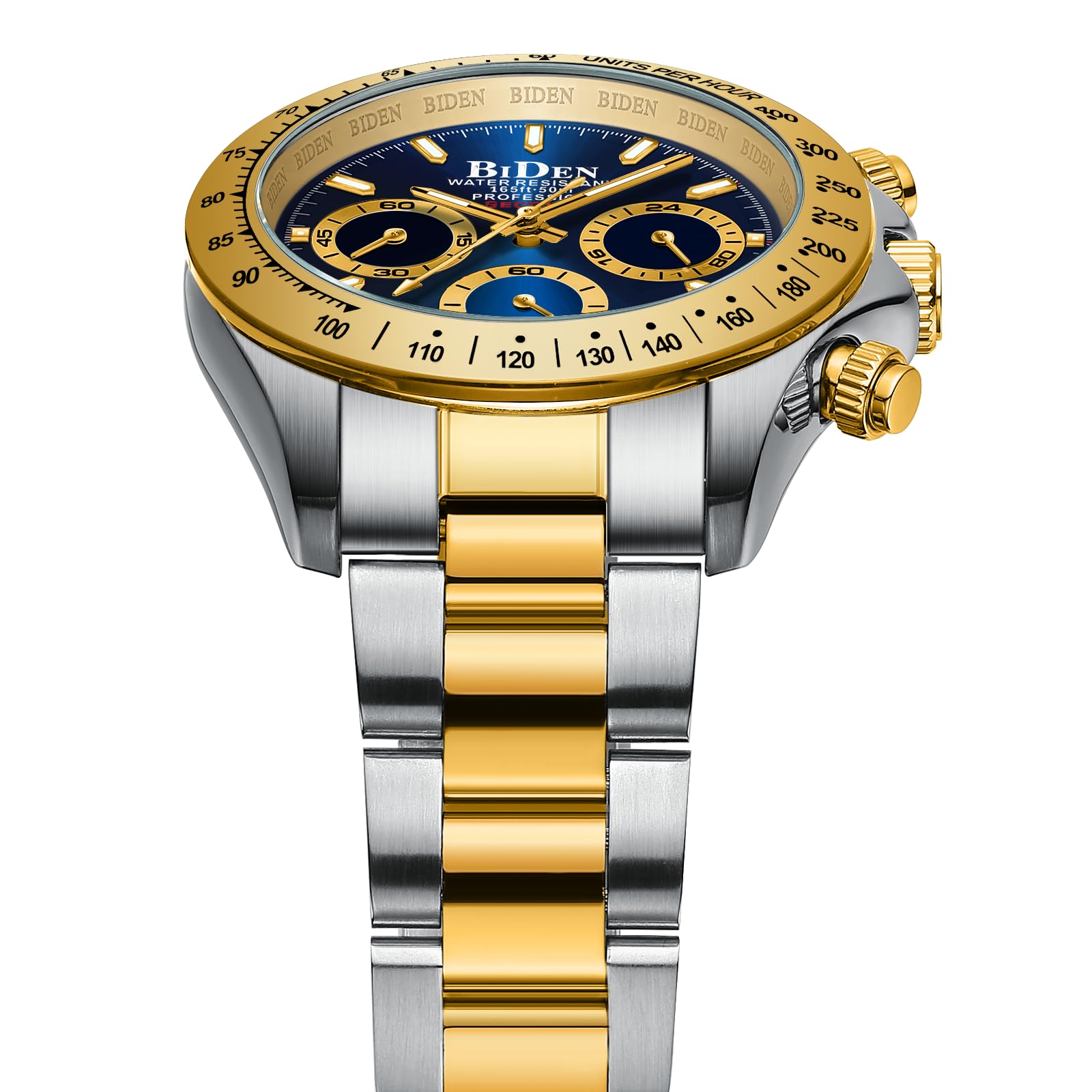 HANPOSH Reloj Hombre Cronógrafo de Acero Inoxidable(Plata Oro Azul11)