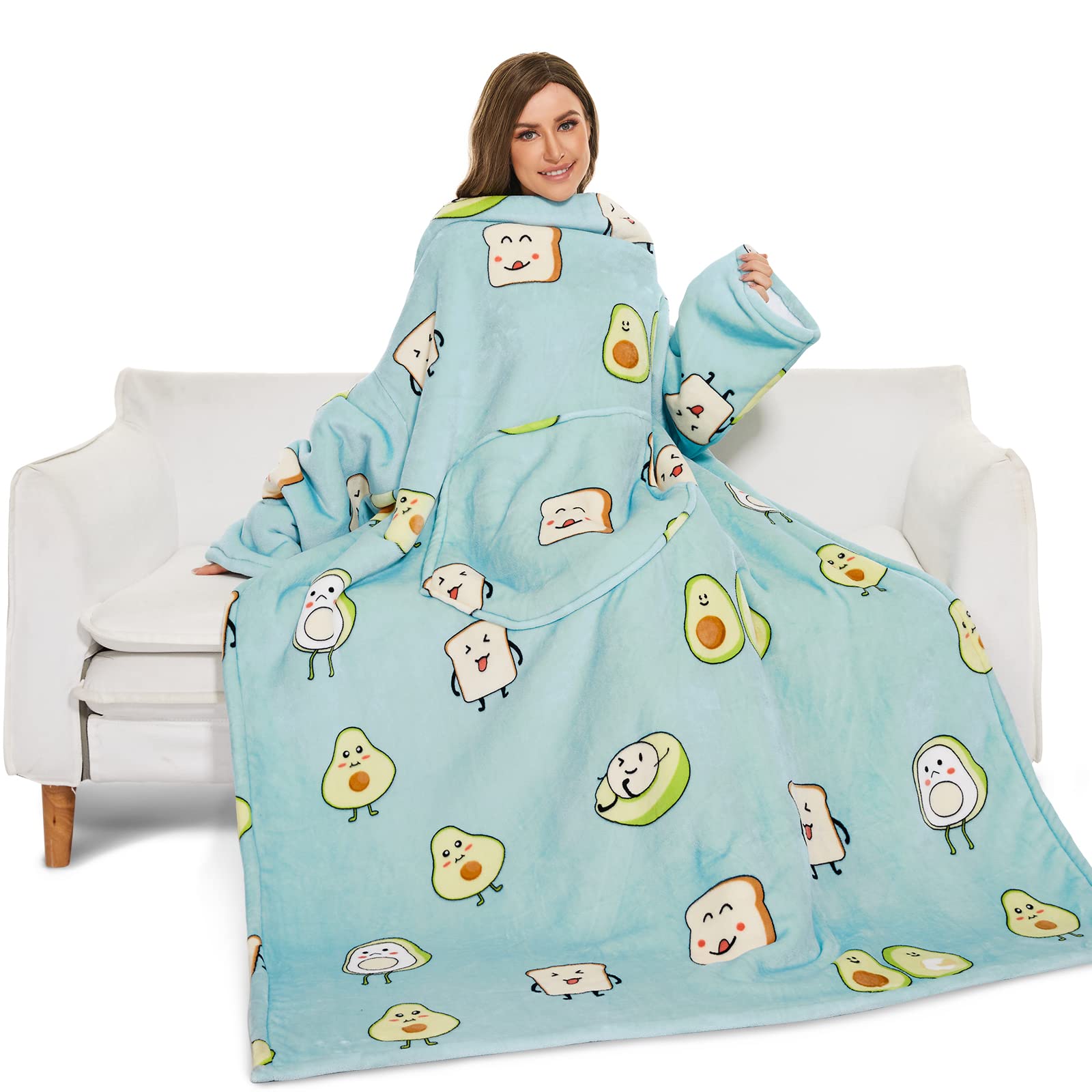 THREE POODLE Sherpa Wearable Blanket with Sleeves for Adults, Super Soft, Warm Cozy Plush Sleeved Throw Blankets with Arms