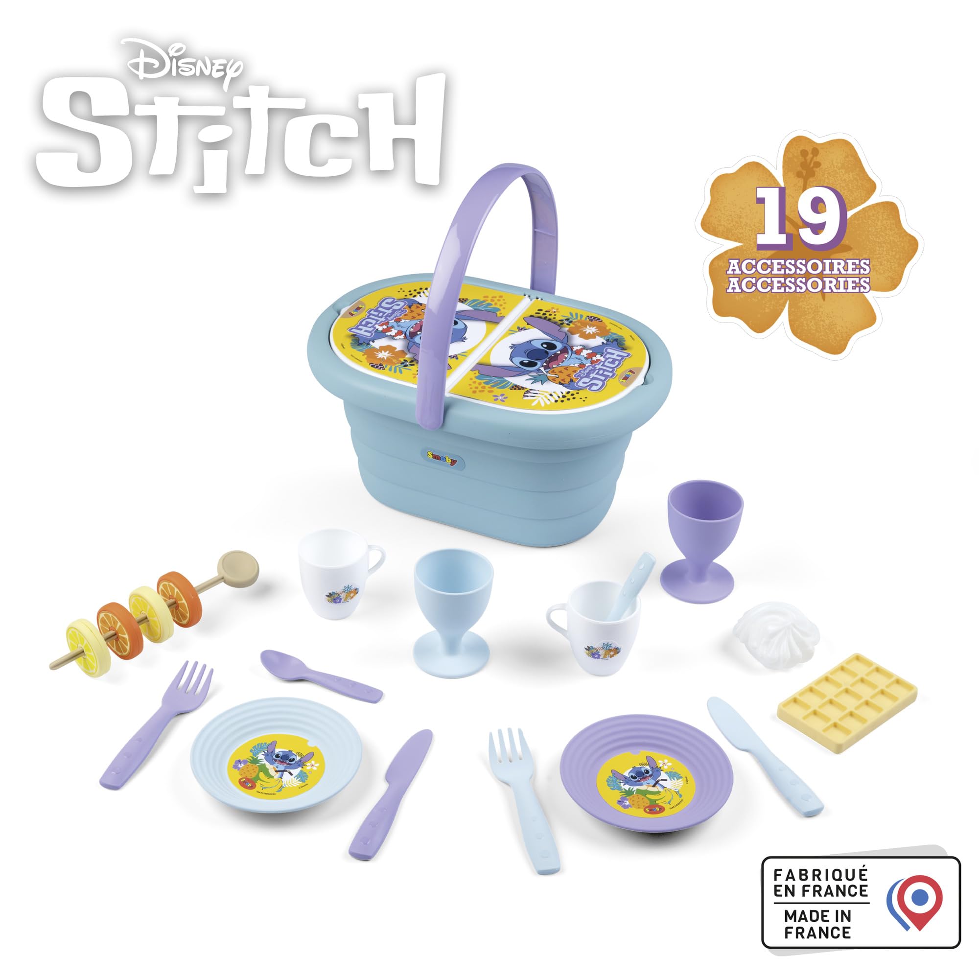 Smoby - Cestino da picnic Stitch, con 19 accessori, impugnatura ergonomica, Dai 3 anni in su, 7600312510