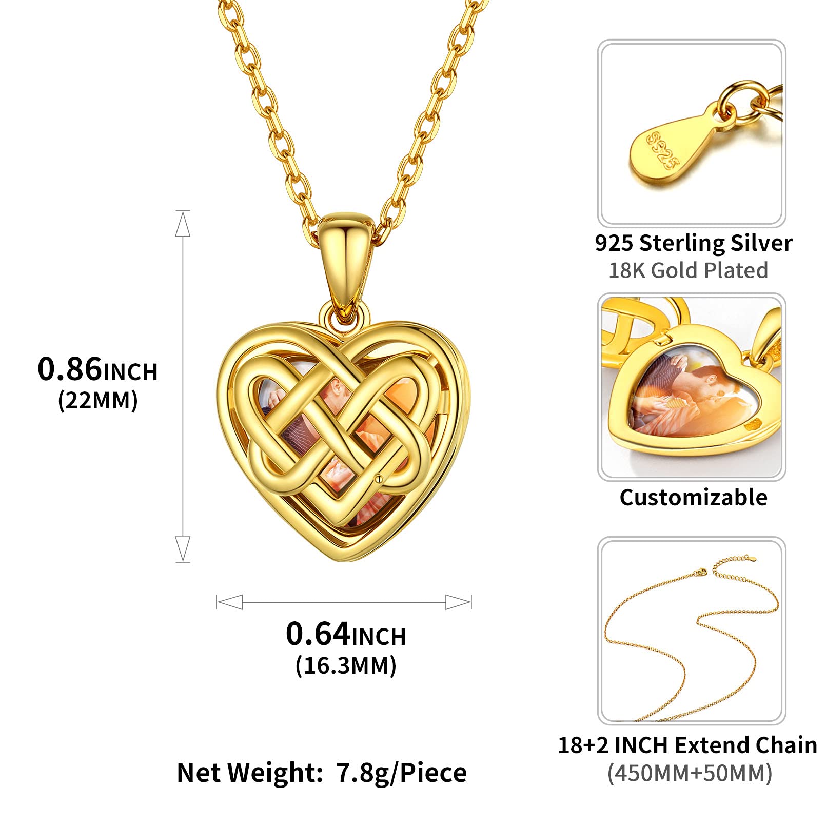 ChicSilver Collana con Foto Incisione Cuore Portafoto in Argento 925 e Oro