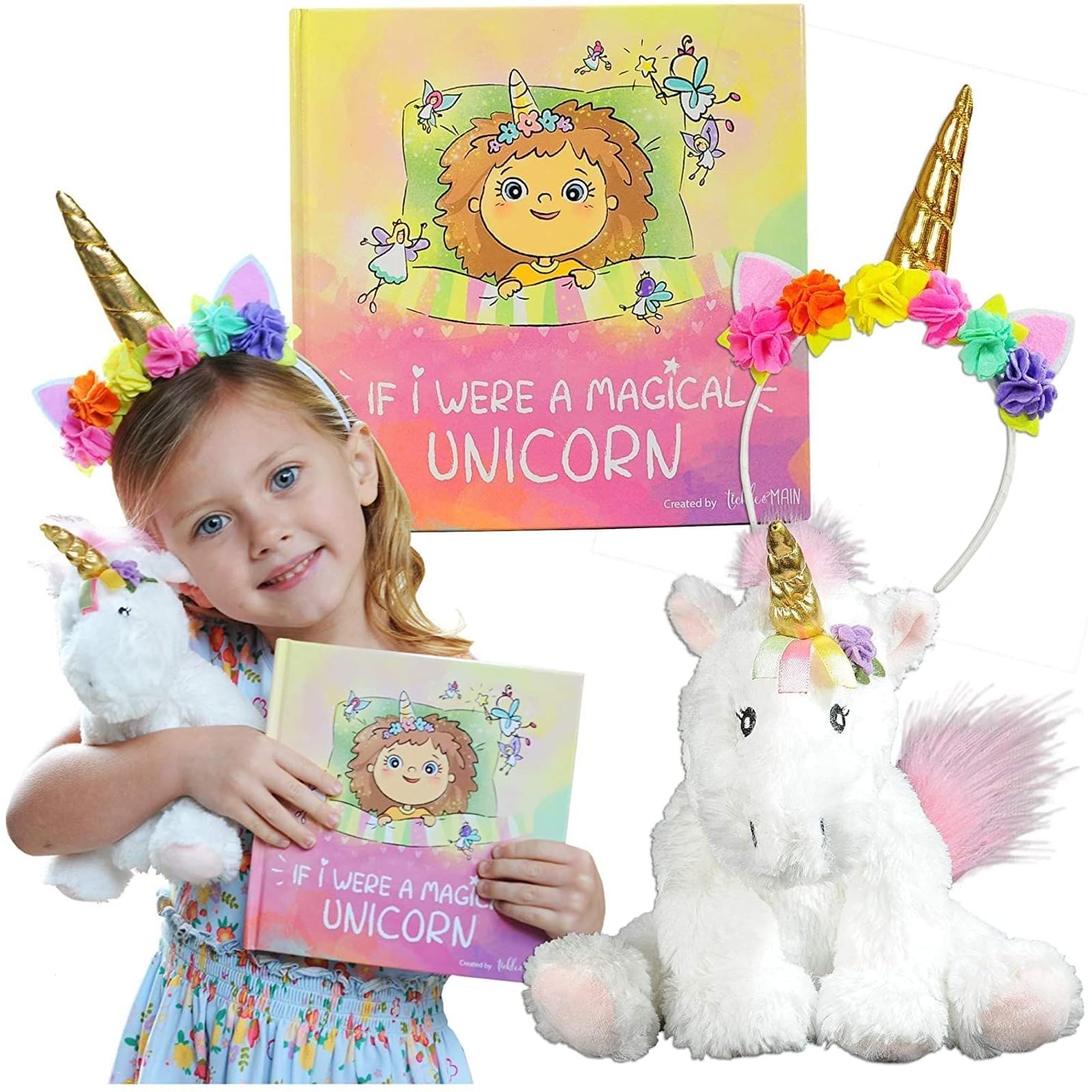 Tickle & Main Unicorn Gift Set - Includes Book, Stuffed Plush Toy, and Headband for Girls Ages 2 3 4 5 6 7 Years - If I were A Magical Unicorn - Great for Birthday, Imaginative Play