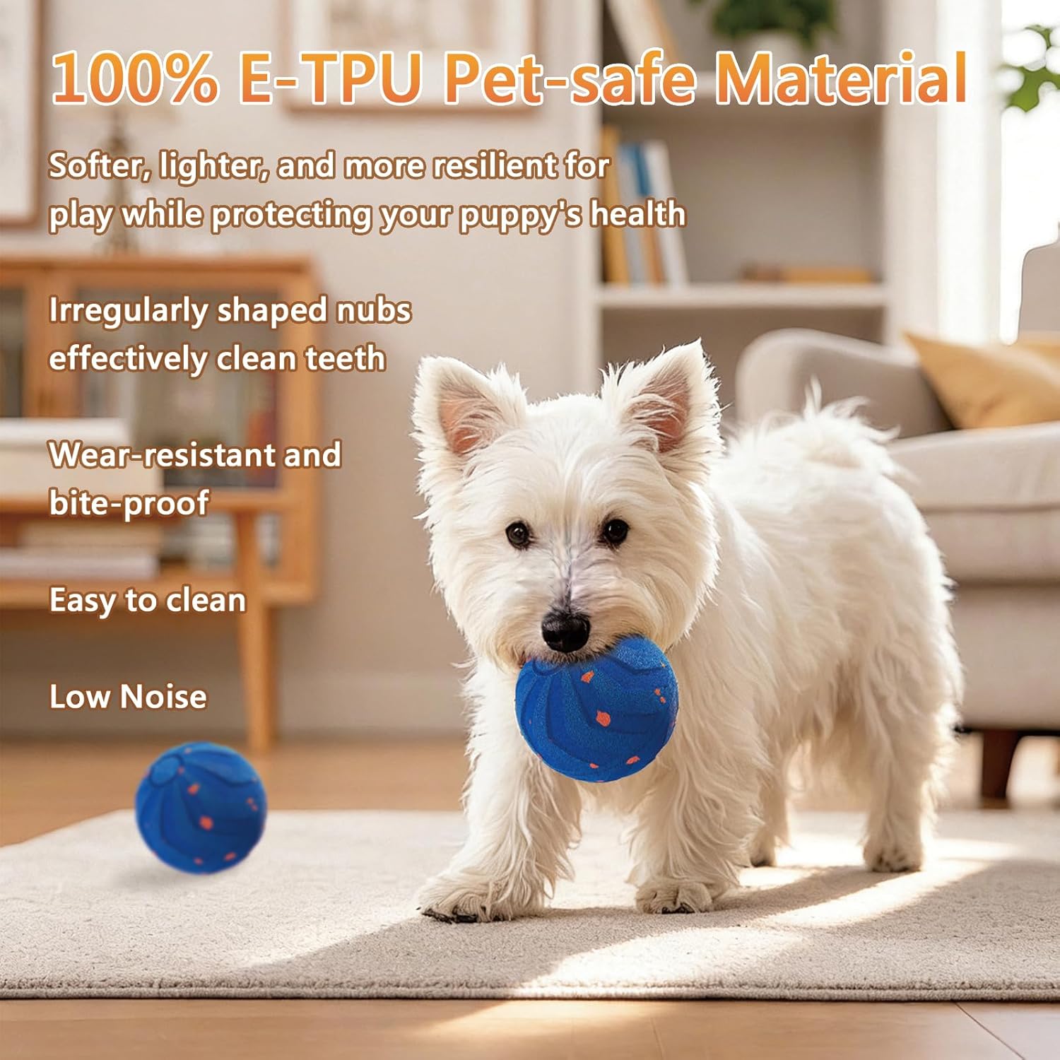 Smart Interactive Dog Toy, Automatic Moving, Bouncing and Rotating, E-TPU Material, IPX7 Waterproof Rating, Active Rolling Ball for Medium and Large Dogs-Blue