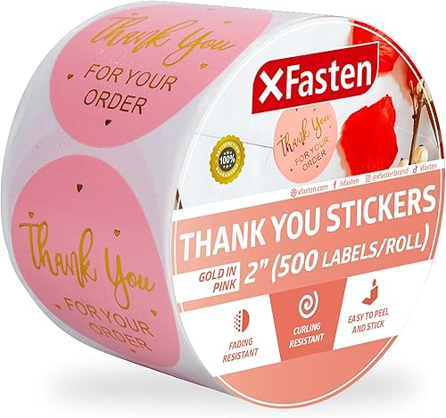 Miniatura 8 de XFasten Rollo de calcomanías de agradecimiento Kraft para pequeñas empresas, 500 etiquetas redondas de agradecimiento de 2 pulgadas, aptas para