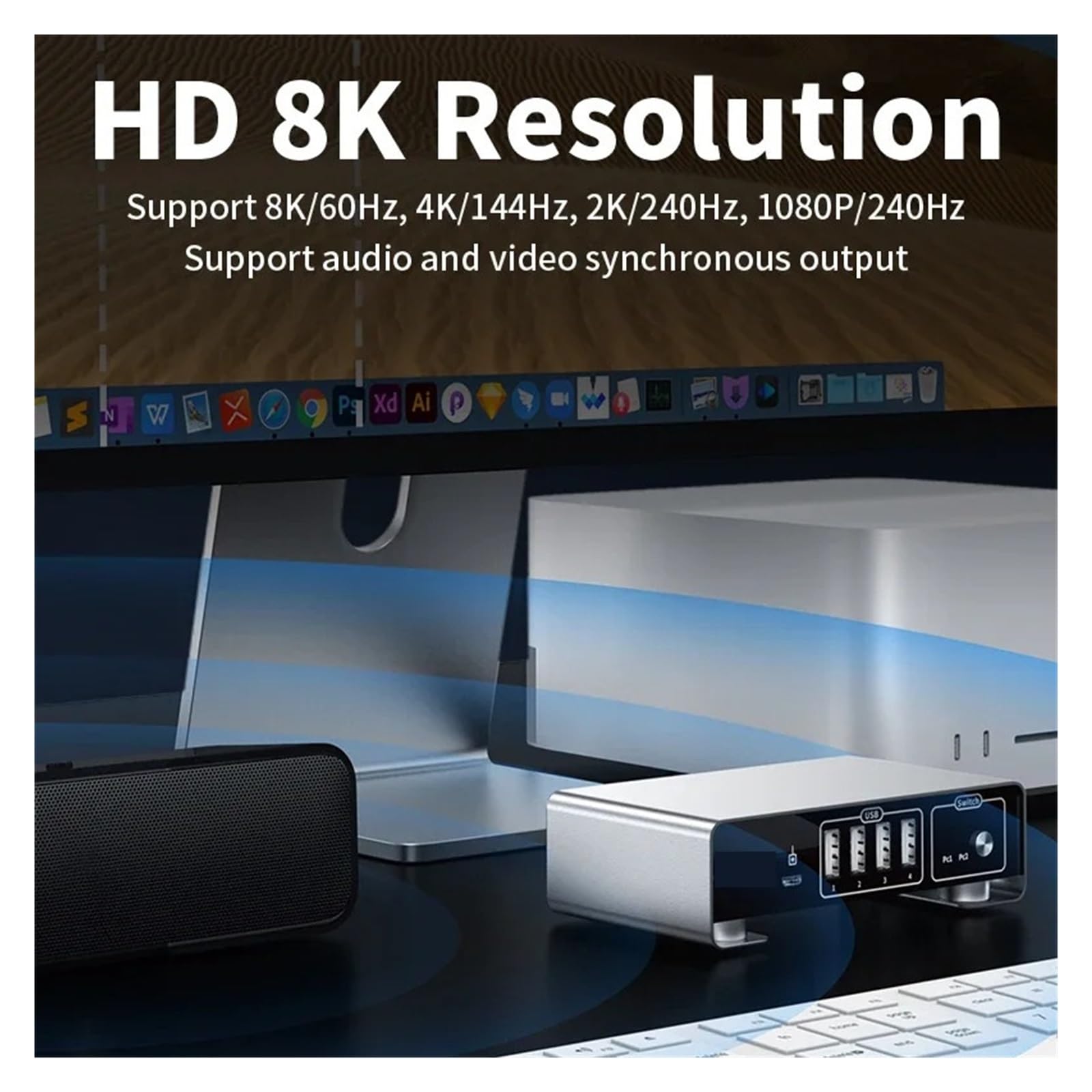 Convertitore Digitale, Switch KVM USB-C a DP 8K 60Hz 4K 144Hz Thunderbolt di tipo C con controller