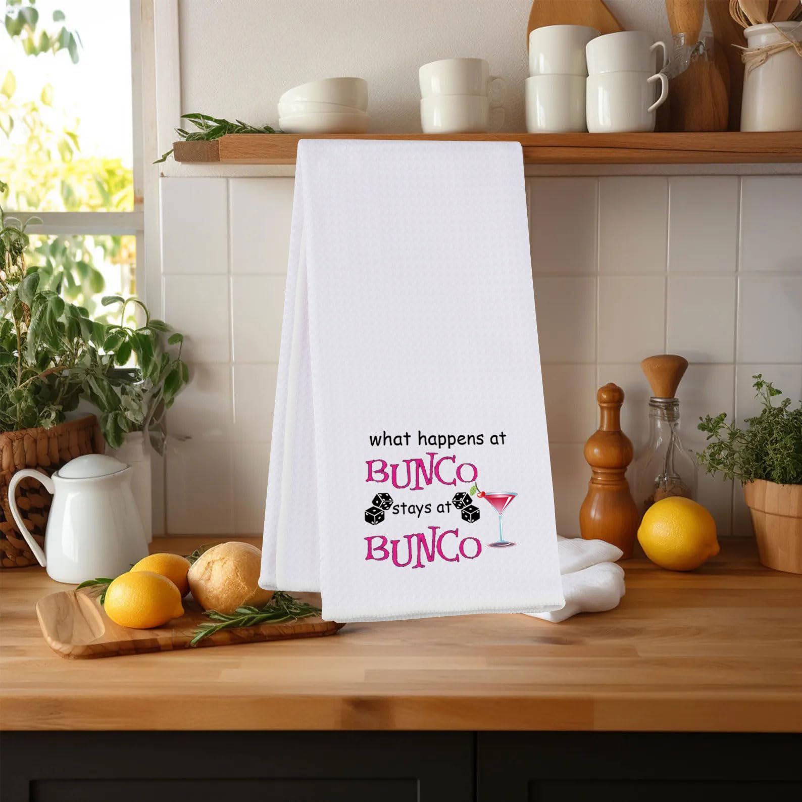 VAMSII Bunco Game Bunco Kitchen Towel Gift for Bunco Player What Happens at Bunco Stays at Bunco Dice (Bunco Bunco Towel)