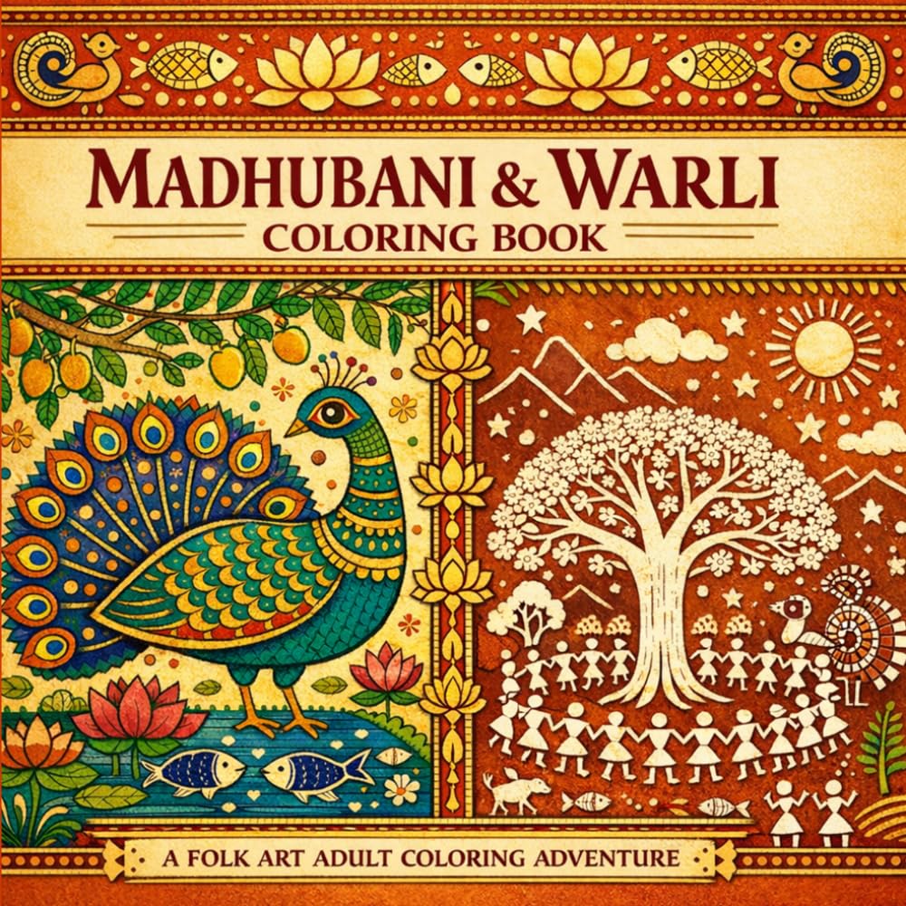 Madhubani & Warli Coloring Book: Bold and Easy Traditional Indian Folk Art Patterns | 40 Simple Mithila Painting & Tribal Designs for Adults, Seniors & Beginners | Bihar & Maharashtra Traditional Art