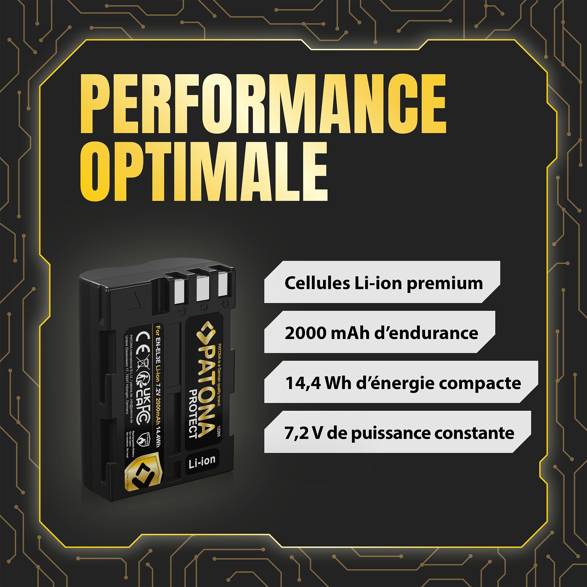PATONA 2X Protect Batterie pour Nikon EN-EL3E ENEL3E 2000mAh