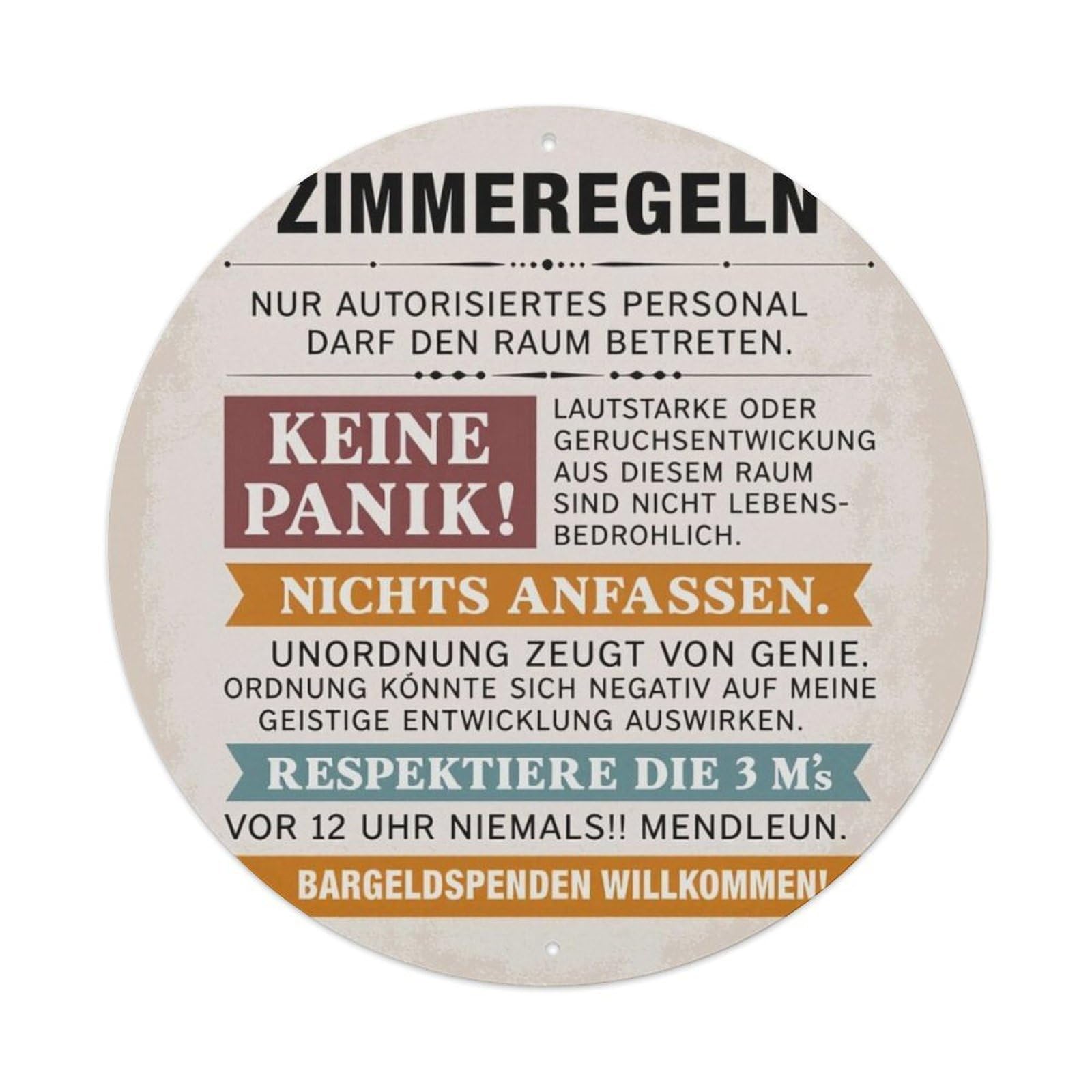 Vintage Multi Color German Funny Room Rules Round Metal Sign Vintage Aluminium Metal Sign, Retro Wall Decor for Home, Bar, Garage & Farmhouse 20x20cm