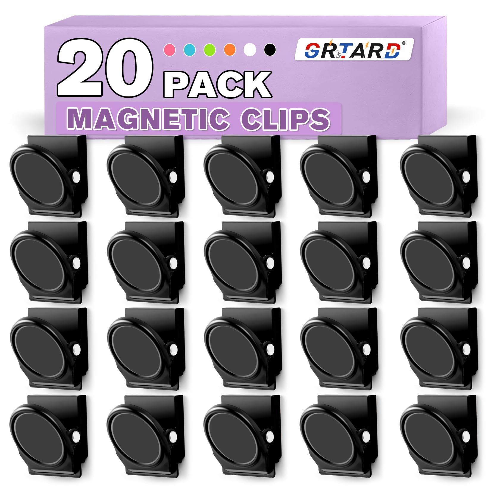 Grtard 20 Pack Magnetic Clip 1.8Inch, Black Refrigerator Clip Magnets, Clip with Magnet, Heavy Duty Refrigerator Magnets, Magnet Clips for Whiteboard,