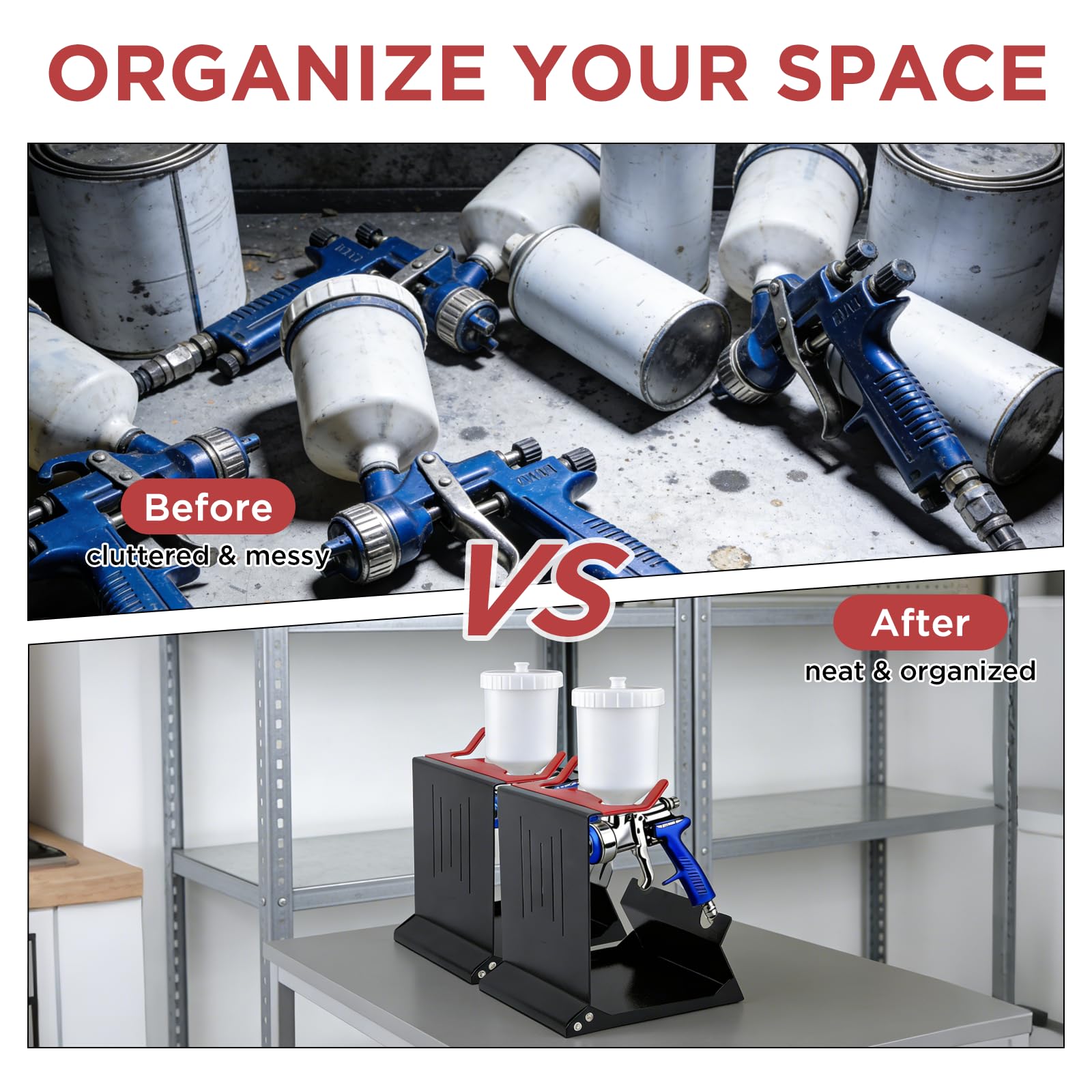 LUTIFIX Pistolas de pintura y accesorios, soporte para pistola de pintura en aerosol de alimentación por gravedad, soporte para pistola de pulverización de pintura para banco de trabajo/mesa/estación - 5