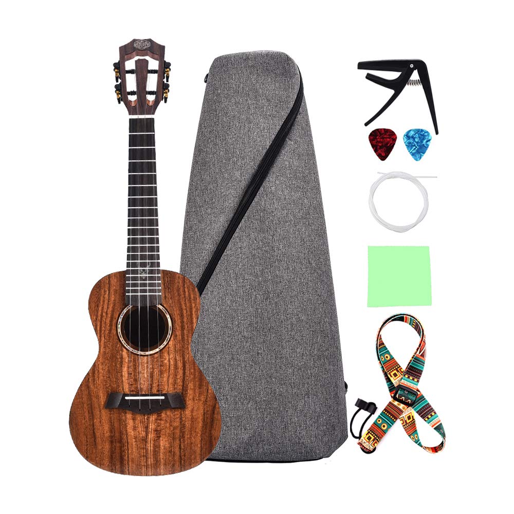 LingTing Concert Ukulele Solid Acacia 23 inch Ukulele Beginner kit with ukulele bag Capo strap and Picks